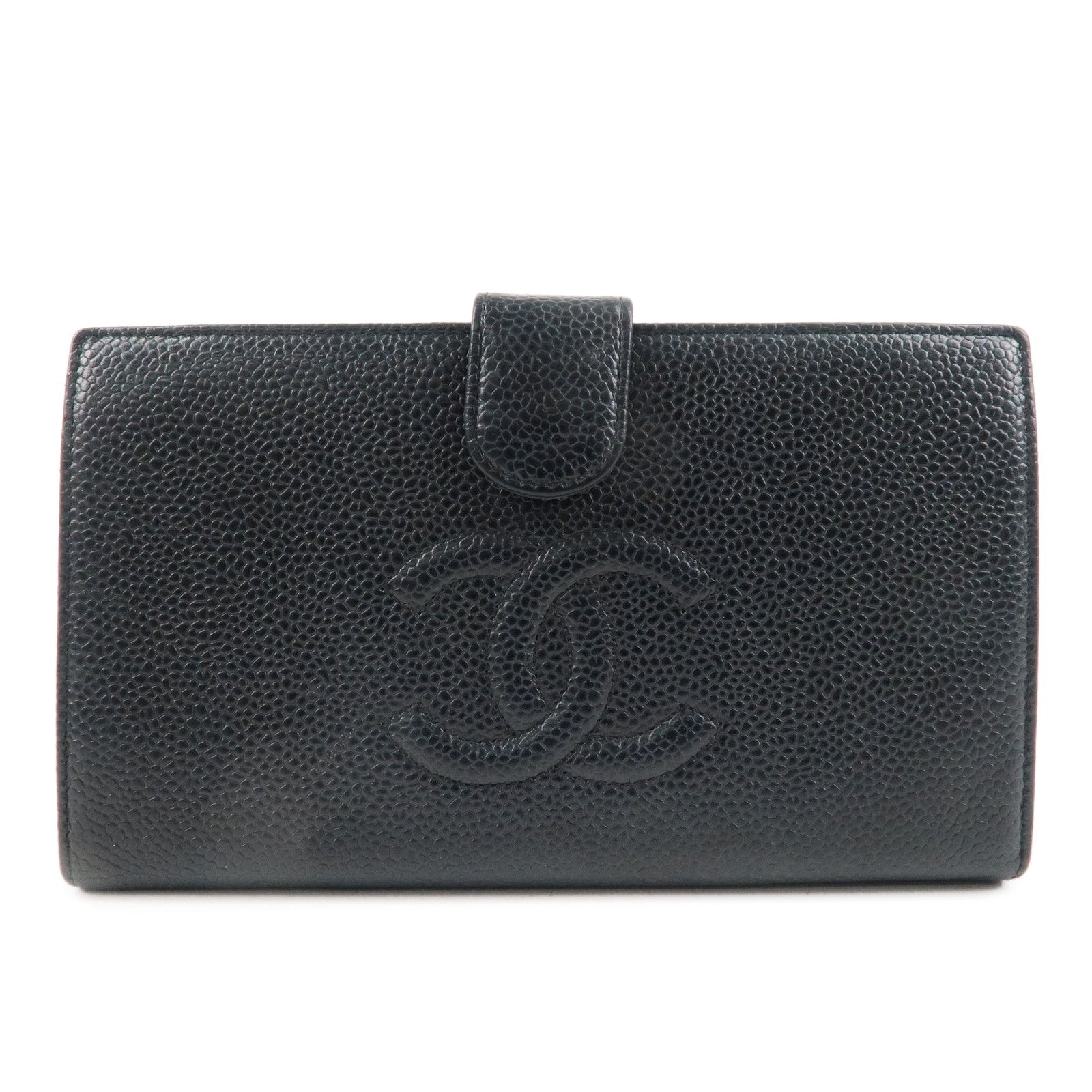 CHANEL Caviar Skin Coco Mark Bi-Fold Long Wallet Black A13498