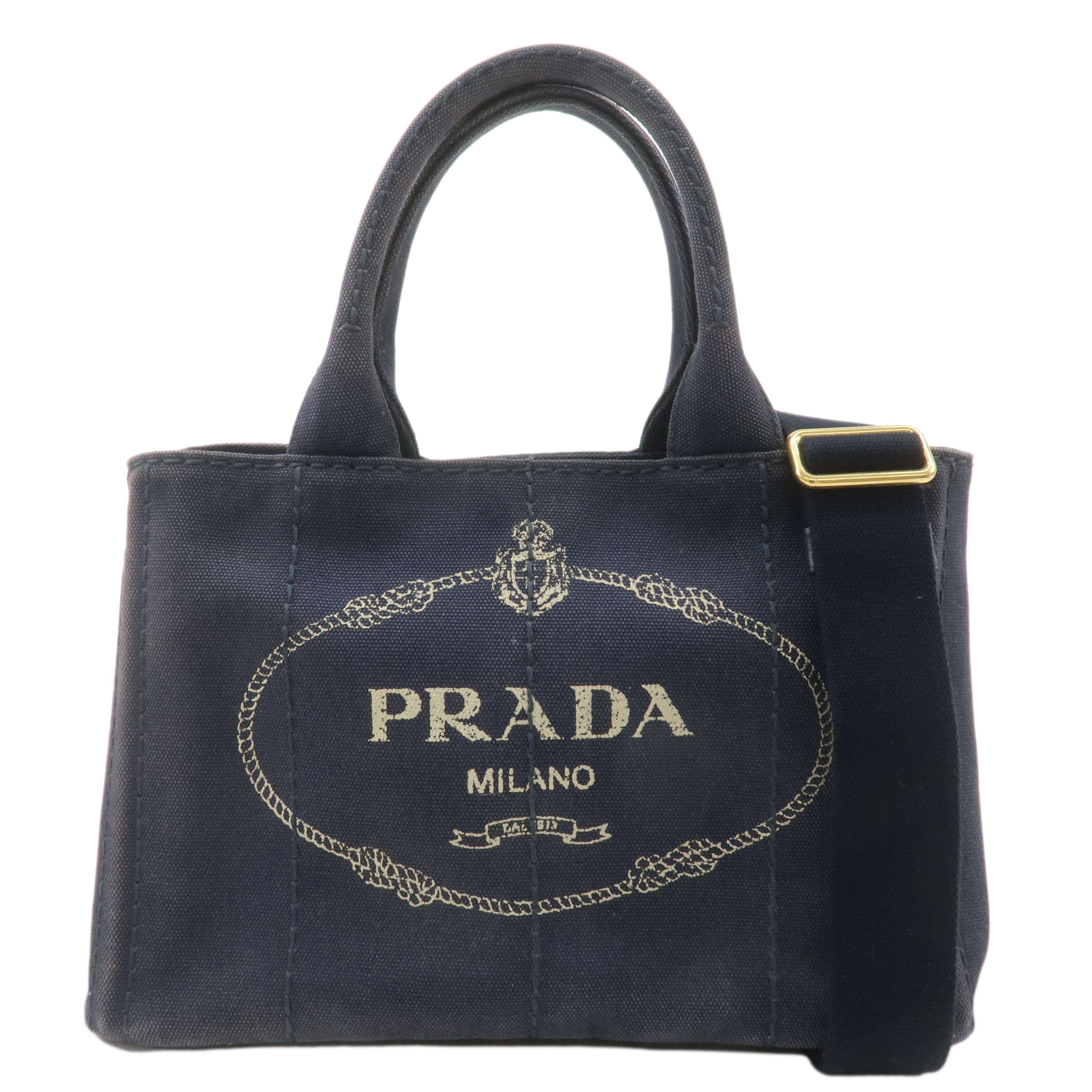 PRADA-Canapa-Mini-Canvas-2Way-Bag-Hand-Bag-Navy-1BG439