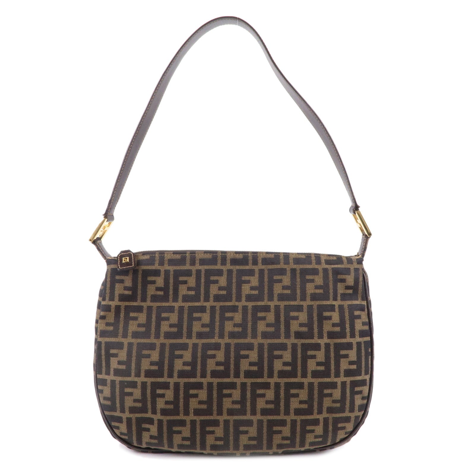 FENDI Zucca Canvas Leather Shoulder Bag Kahaki Black Brown