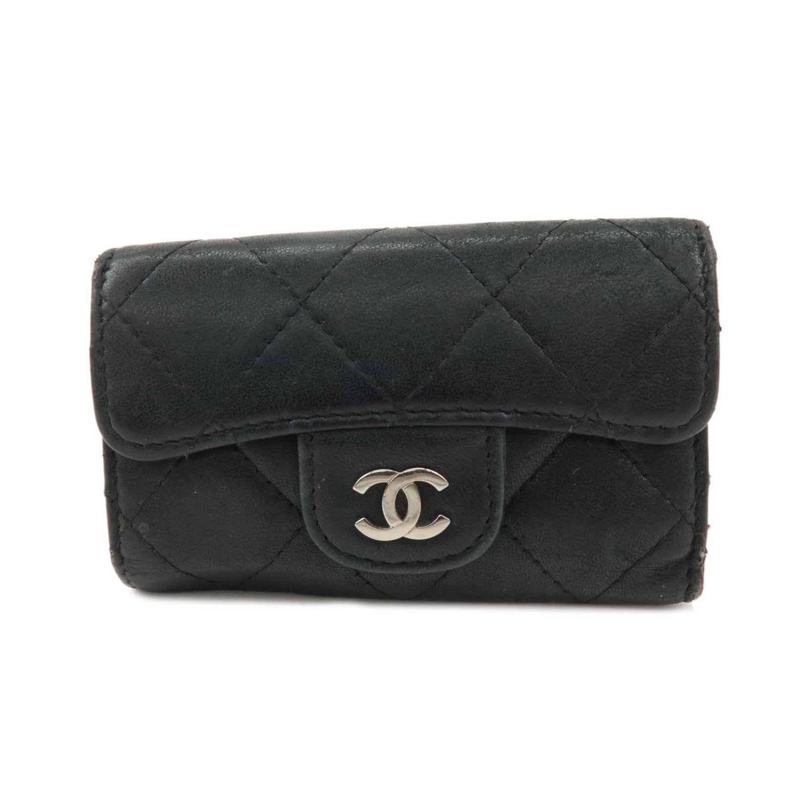 CHANEL-Matelasse-Lamb-Skin-6-Rings-Key-Case-Black-A31503