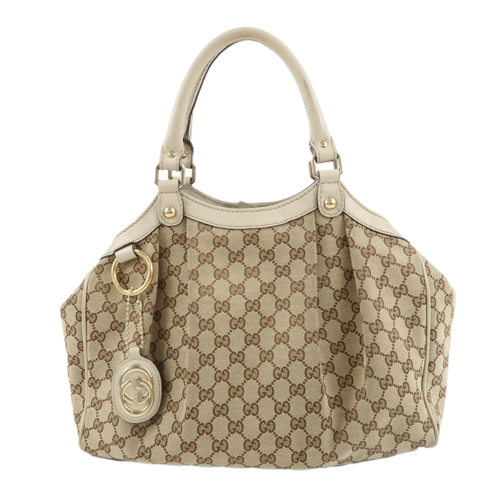 GUCCI Sukey GG Canvas Leather Hand Bag Beige Ivory 211944