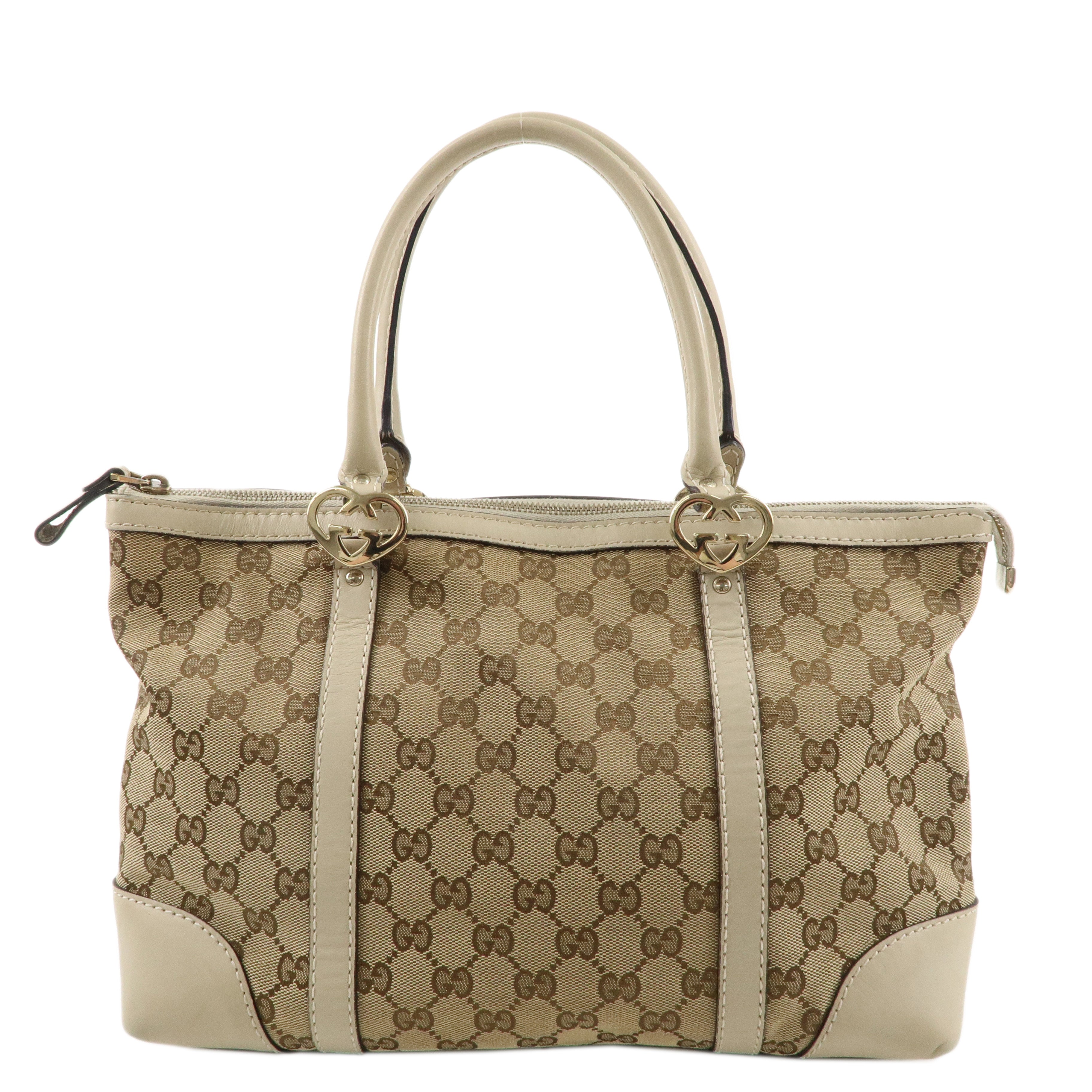 GUCCI Lovely GG Canvas Leather Tote Bag Hand Bag 257069