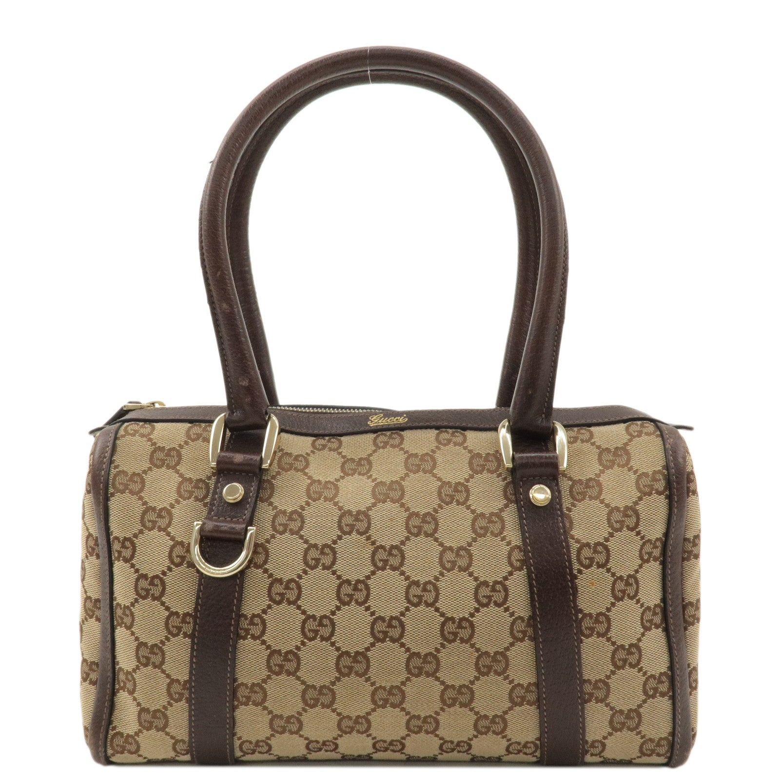 GUCCI-Abbey-GG-Canvas-Leather-Boston-Bag-Beige-Brown-130942