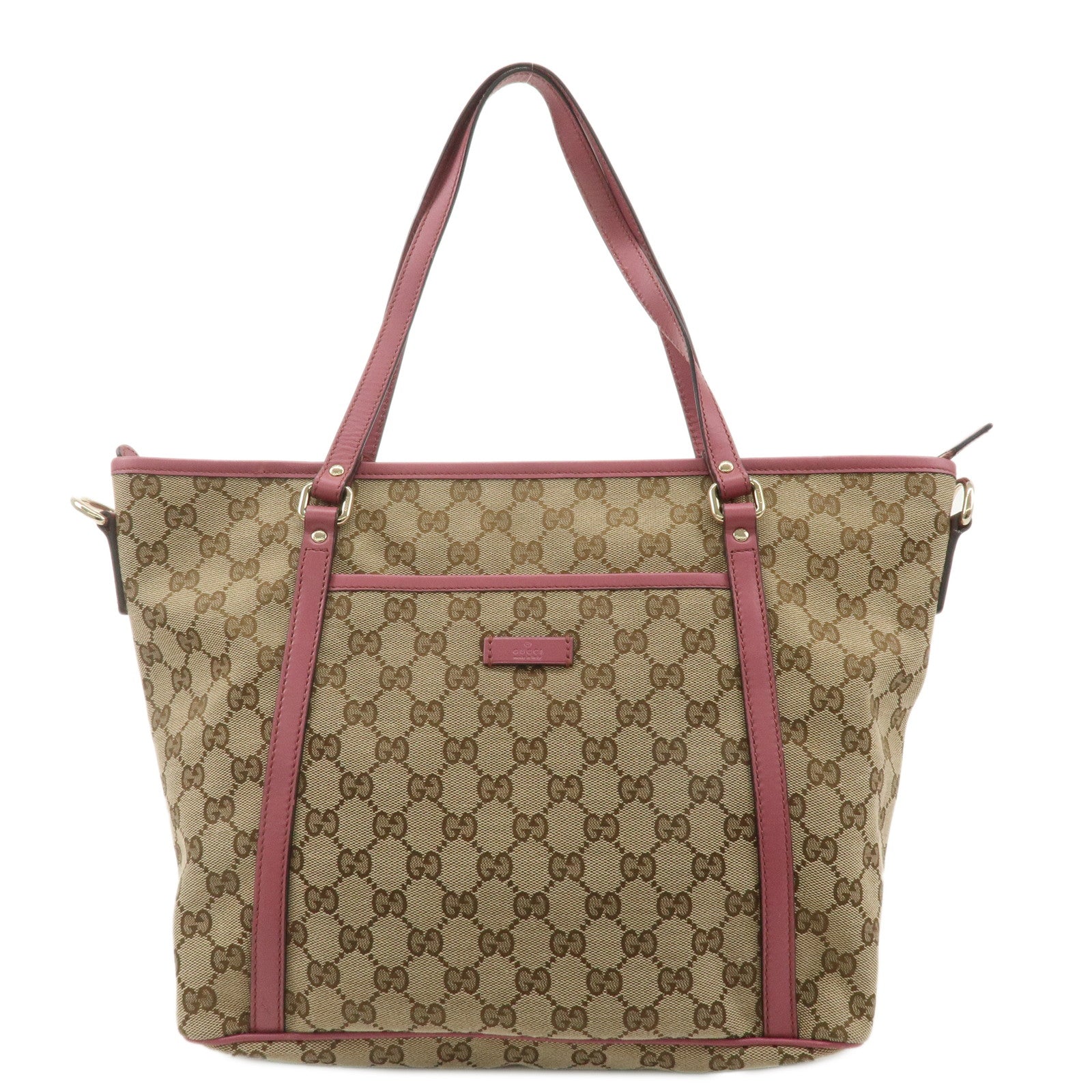 GUCCI-GG-Canvas-Leather-Tote-Bag-Hand-Bag-Beige-Pink-388929