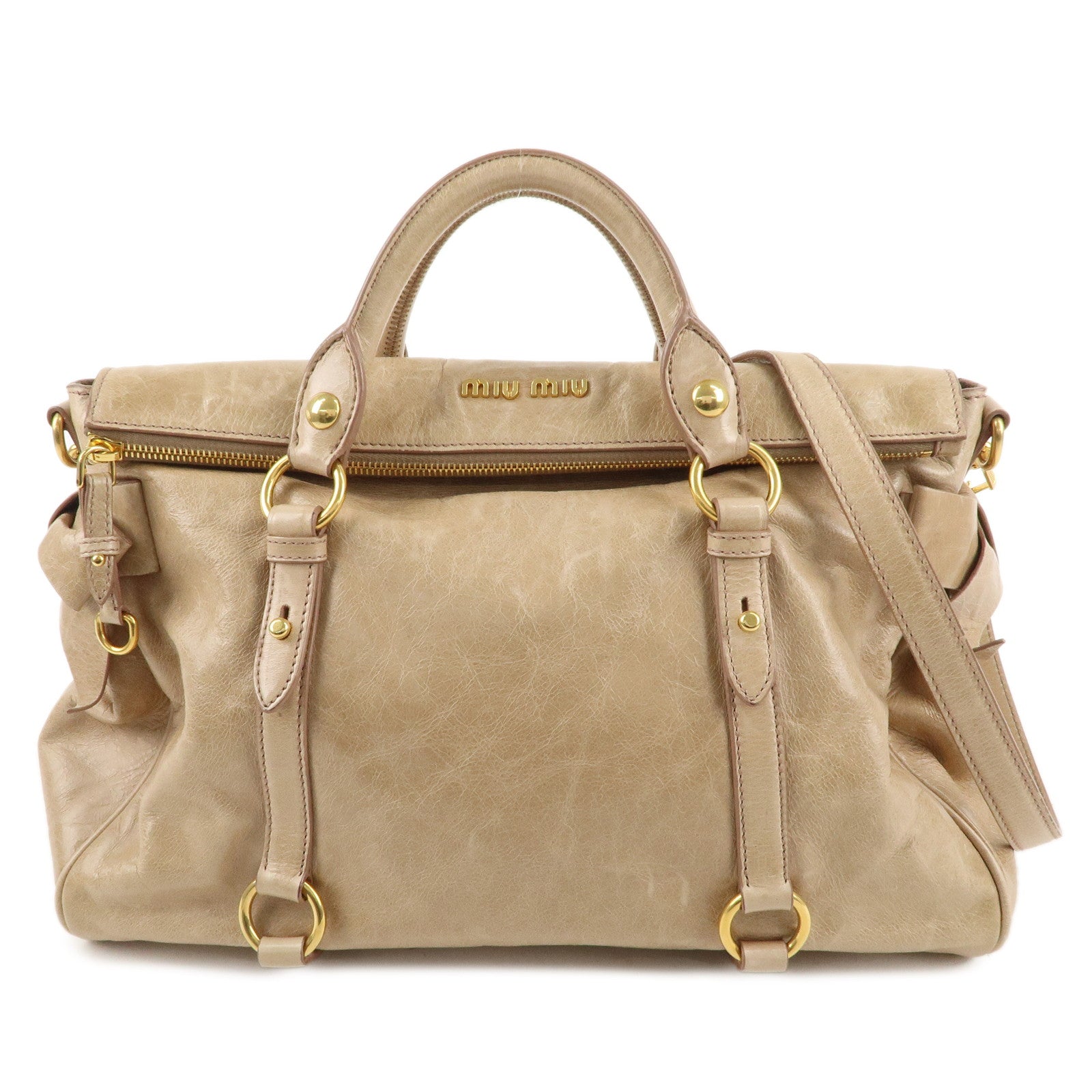 MIU MIU Leather 2Way Bag Hand Bag Shoulder Bag Beige