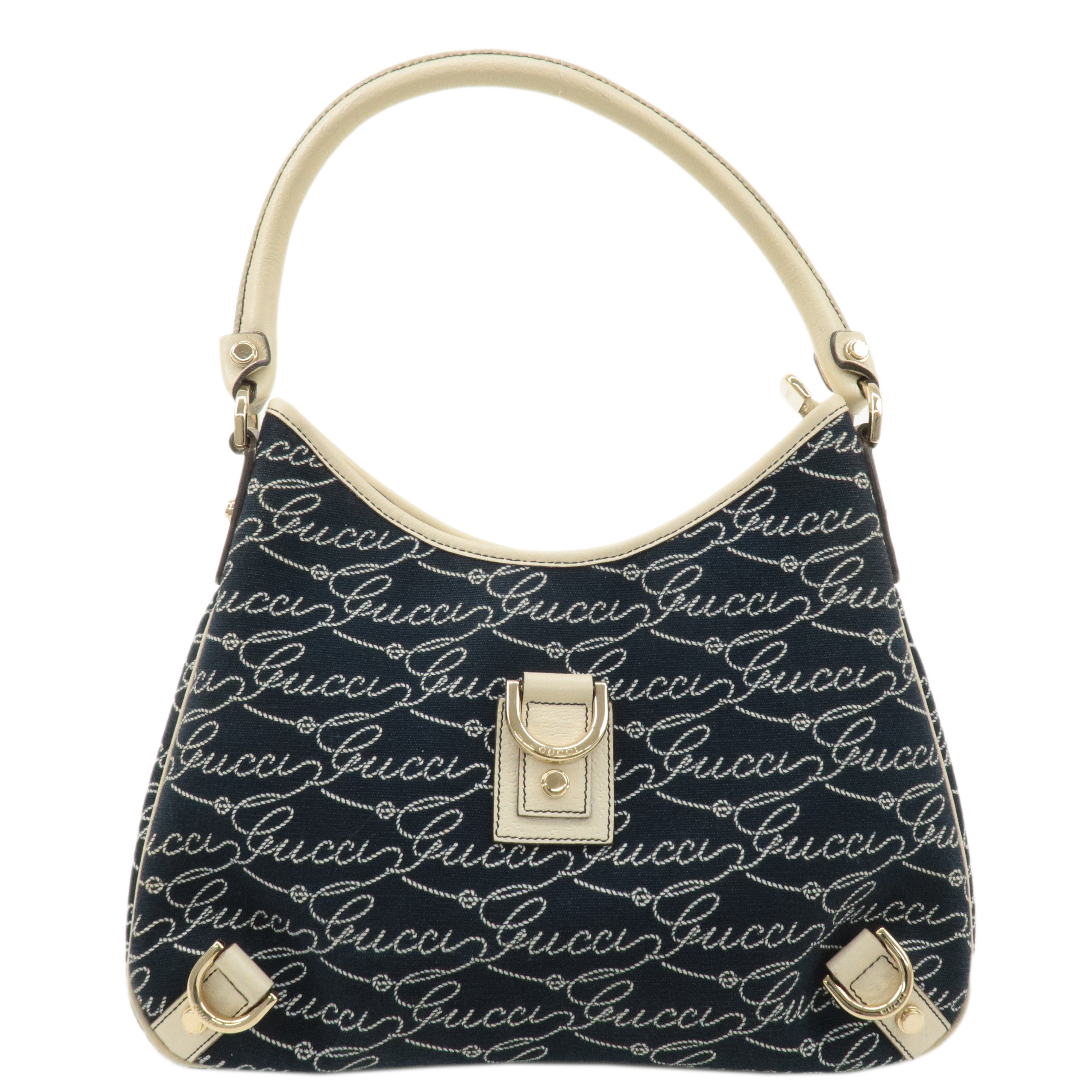 GUCCI Abbey GG Canvas Leather Shoulder Bag Navy Ivory 130738