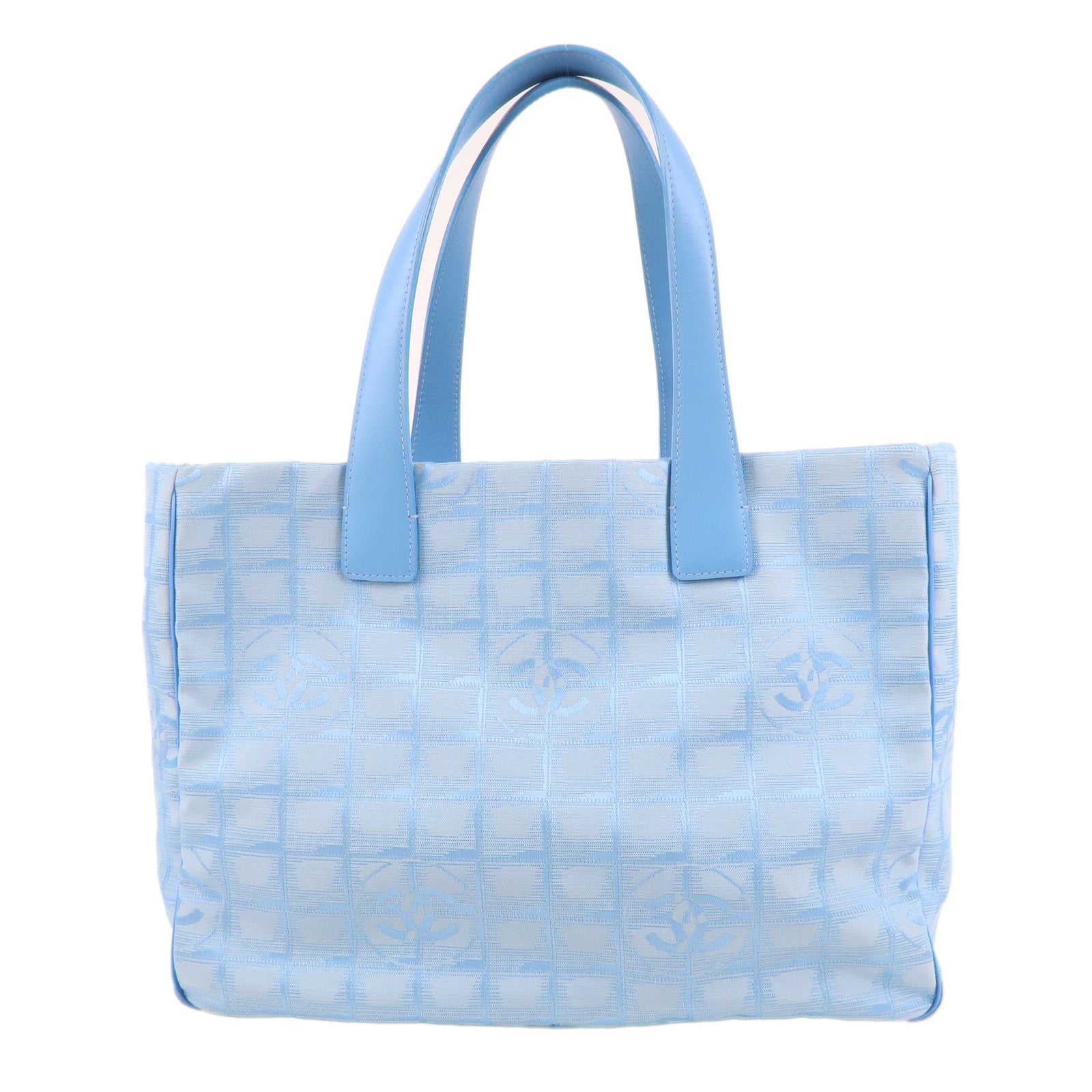 CHANEL-New-Travel-Line-MM-Nylon-Jacquard-Leather-Tote-Light-Blue