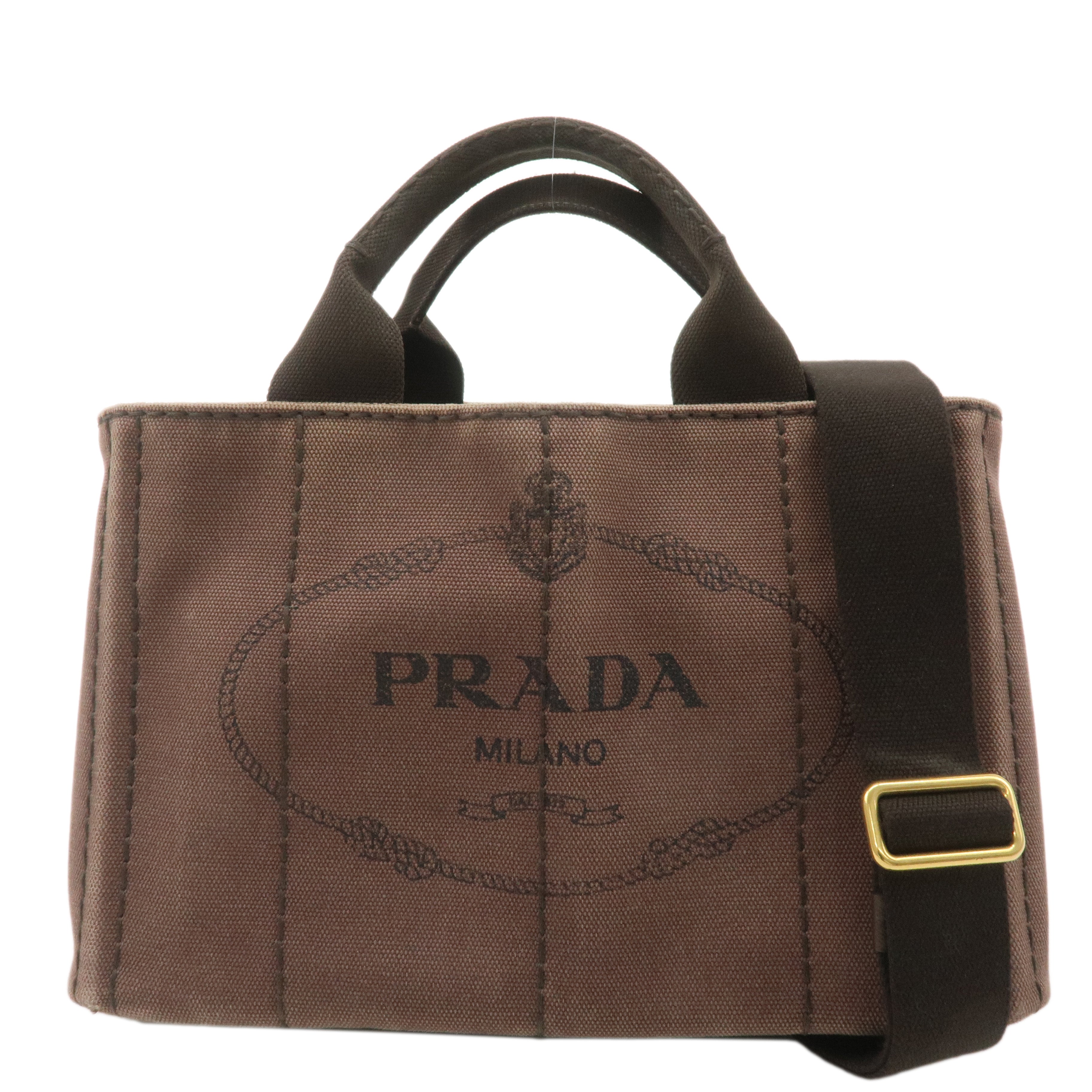 PRADA Logo Canapa Mini Canvas 2Way Bag Hand Bag Brown B2439G