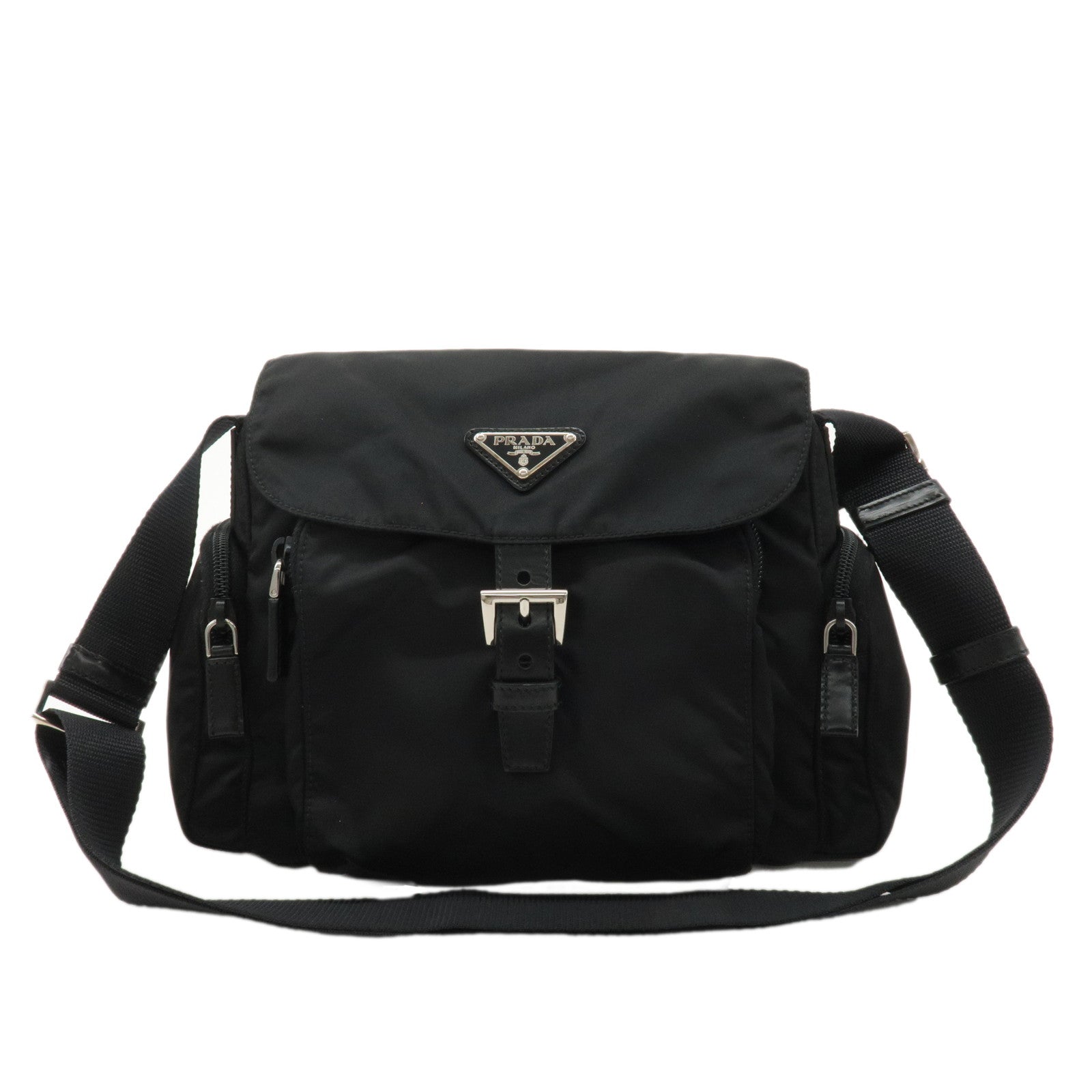 PRADA Logo Nylon Leather Shoulder Bag Crossbody Bag Black BT0501