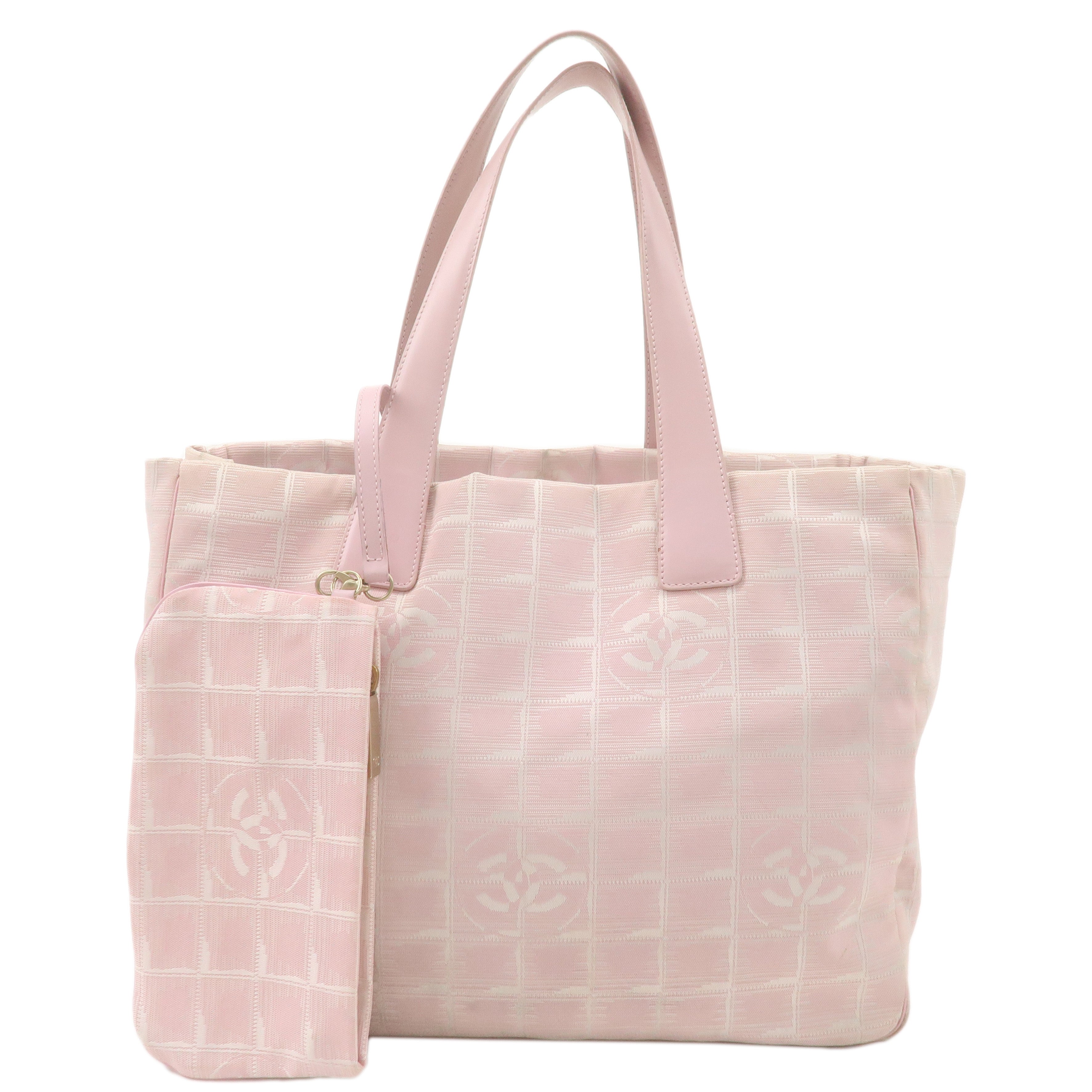 CHANEL New Travel Line MM Logo Jacquard Leather Tote Pink A15991