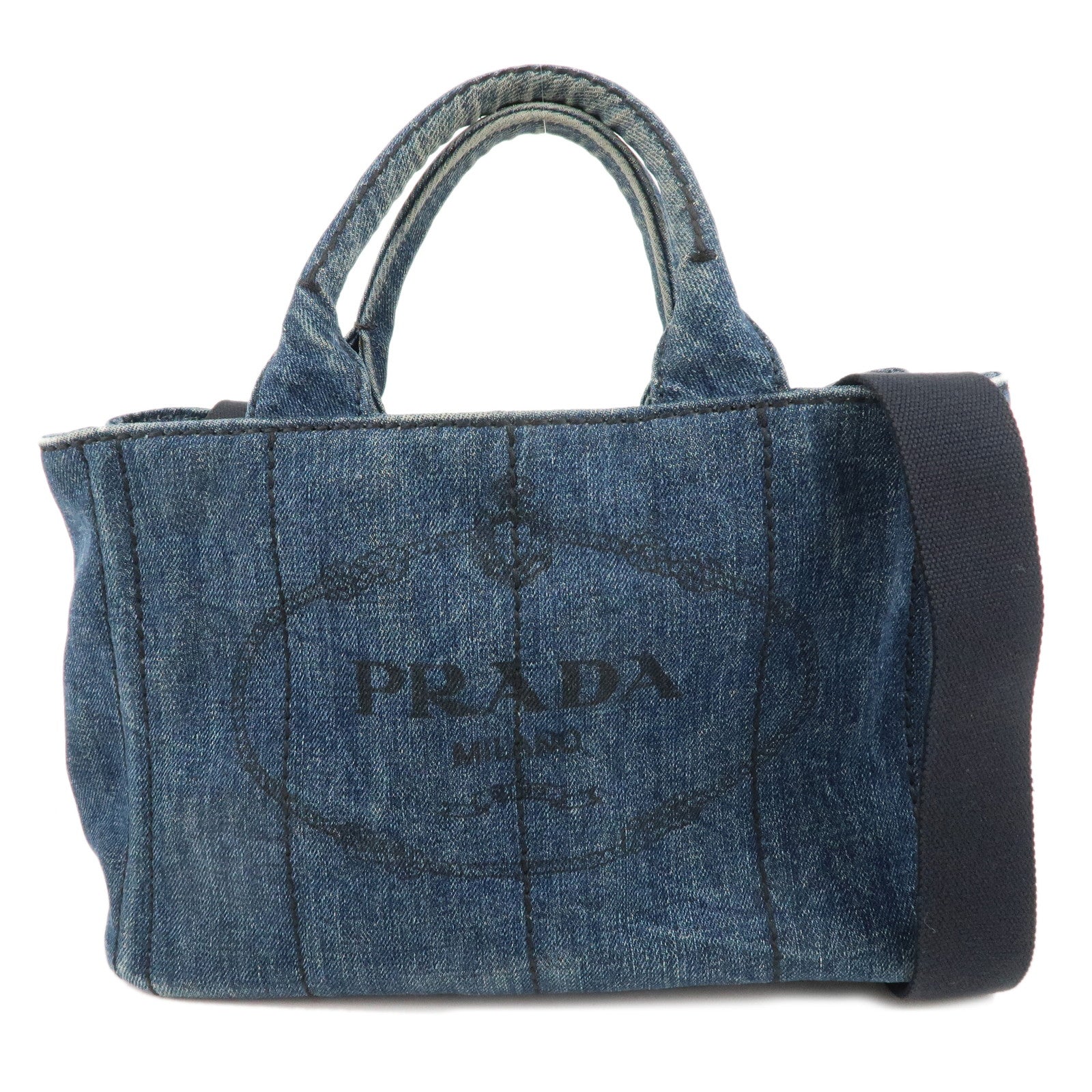 PRADA Logo Canapa Mini Denim 2Way Bag Hand Bag Navy B2439G