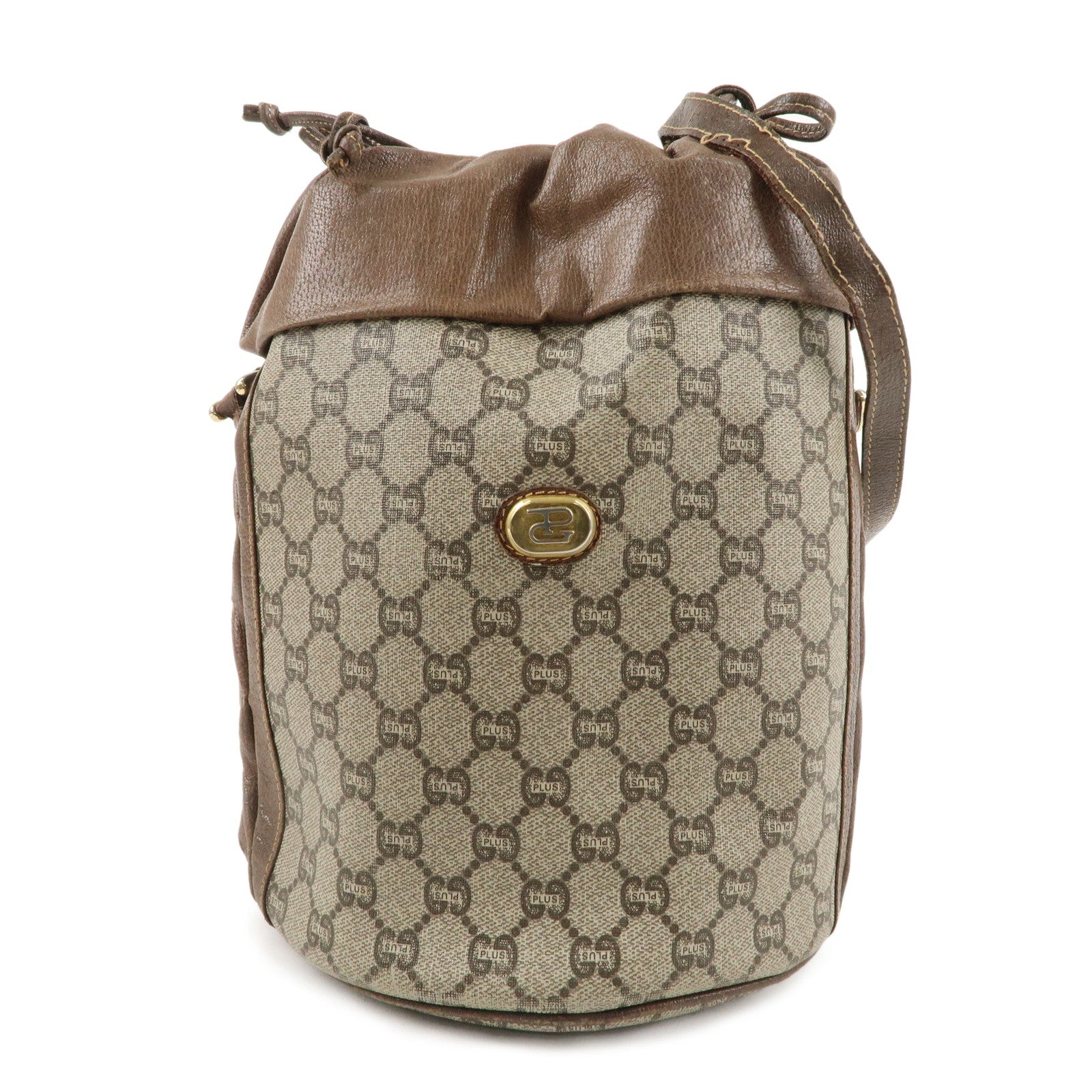 GUCCI-Old-Gucci-GG-Plus-Leather-Shoulder-Bag-Beige-Brown