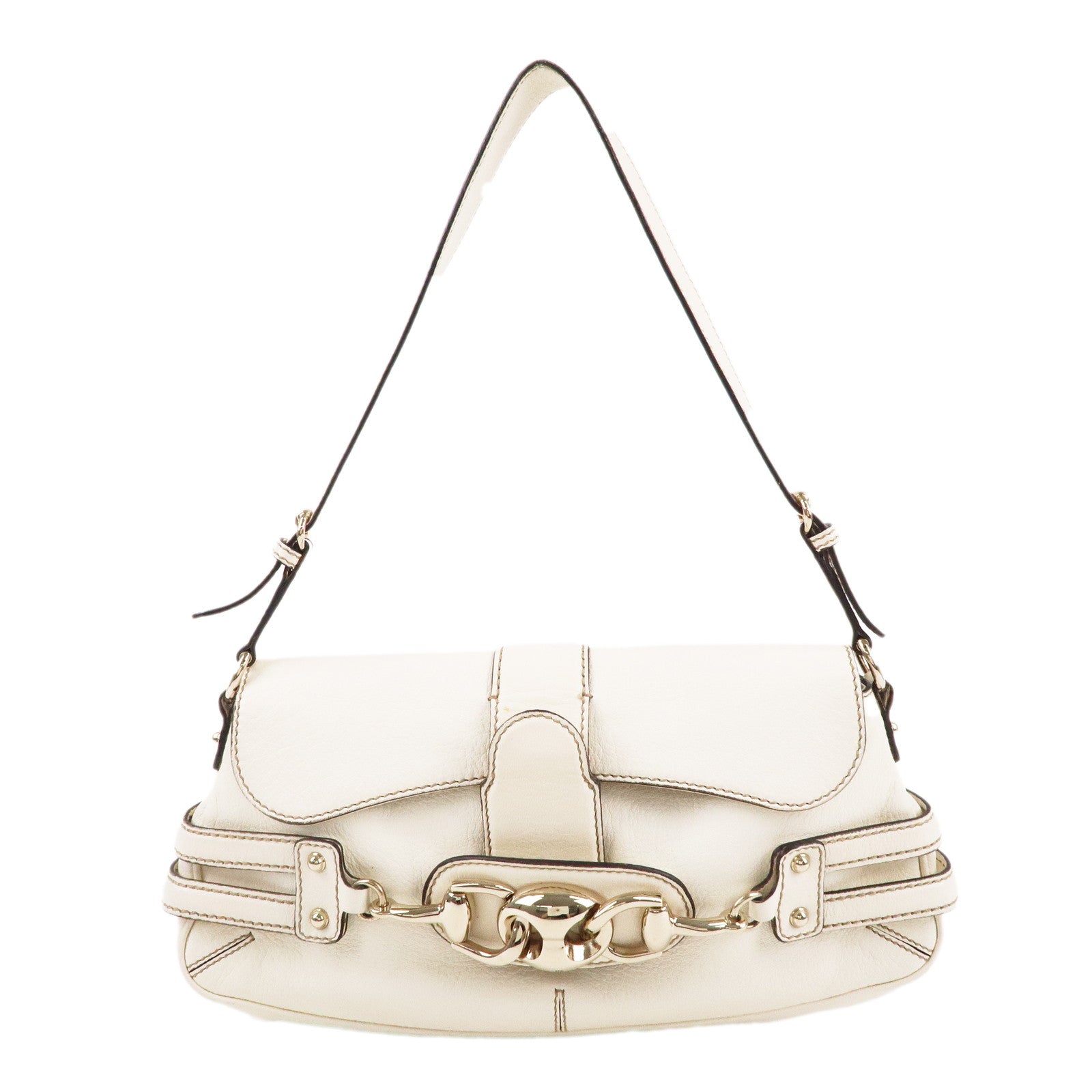 GUCCI Horsebit GG Leather Shoulder Bag Hand Bag White 159402