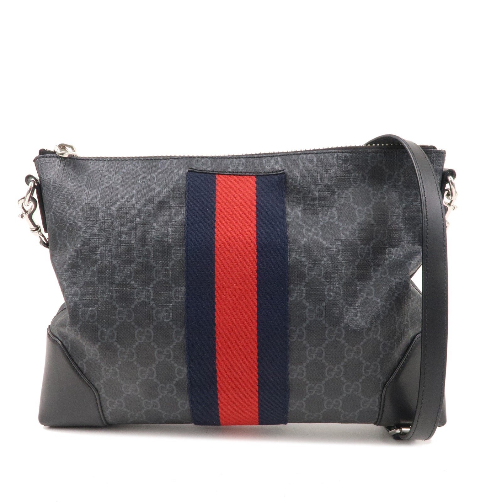 GUCCI-Sherry-GG-Supreme-Leather-Shoulder-Bag-Black-474139