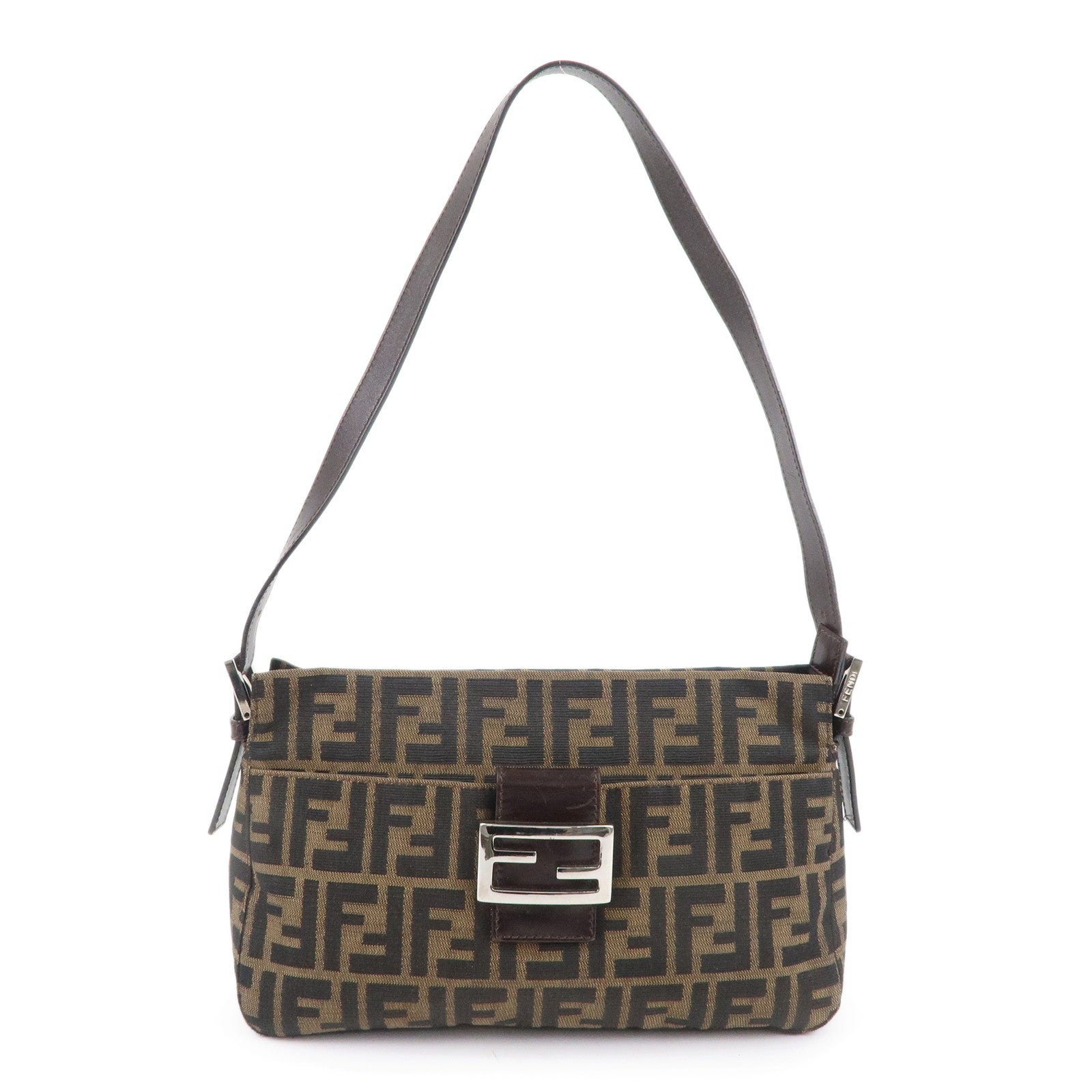 FENDI-Zucca-Canvas-Leather-Shoulder-Bag-Brown-Black-26566