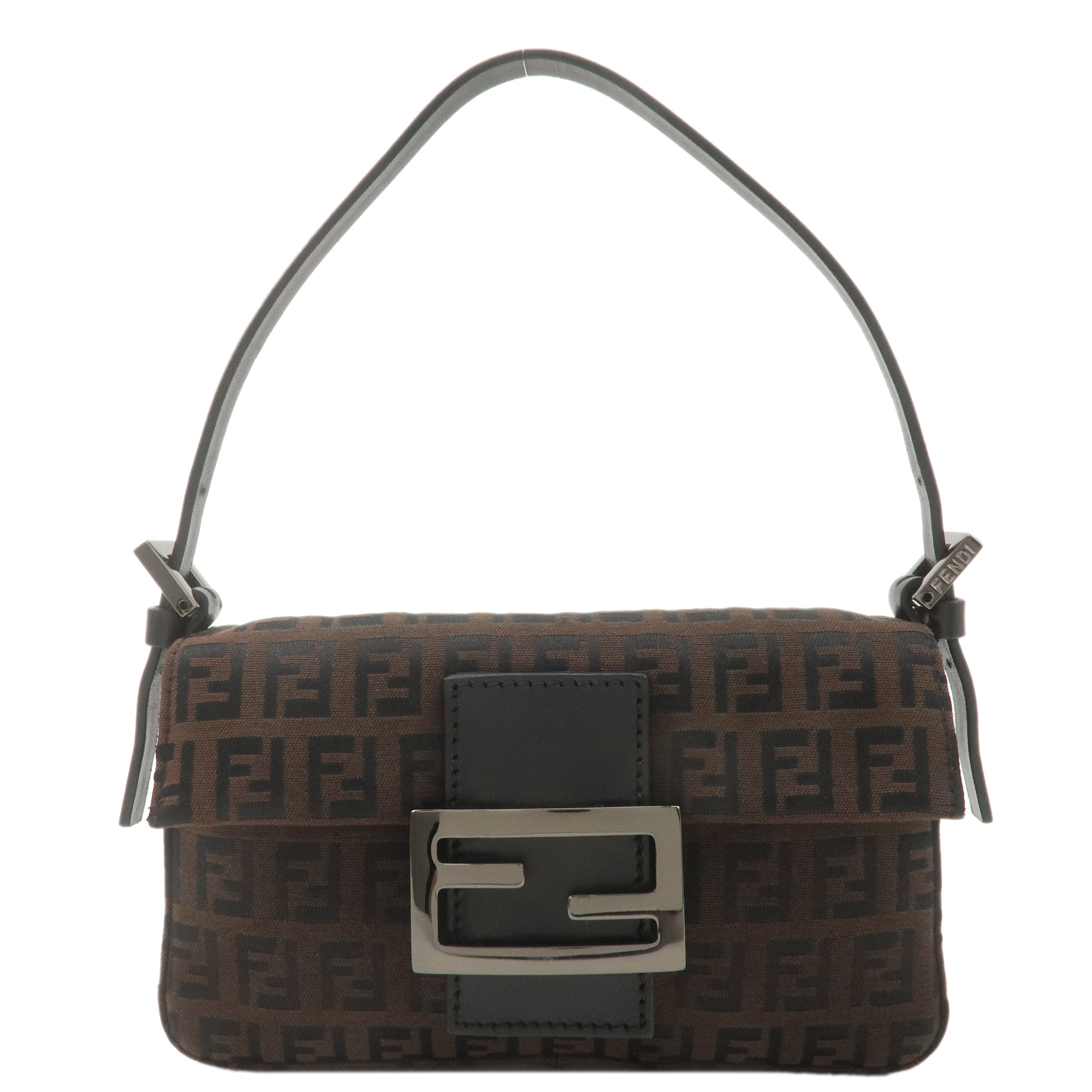 FENDI Mini Mamma Baguette Zucchino Canvas Leather Bag Brown 8BK005