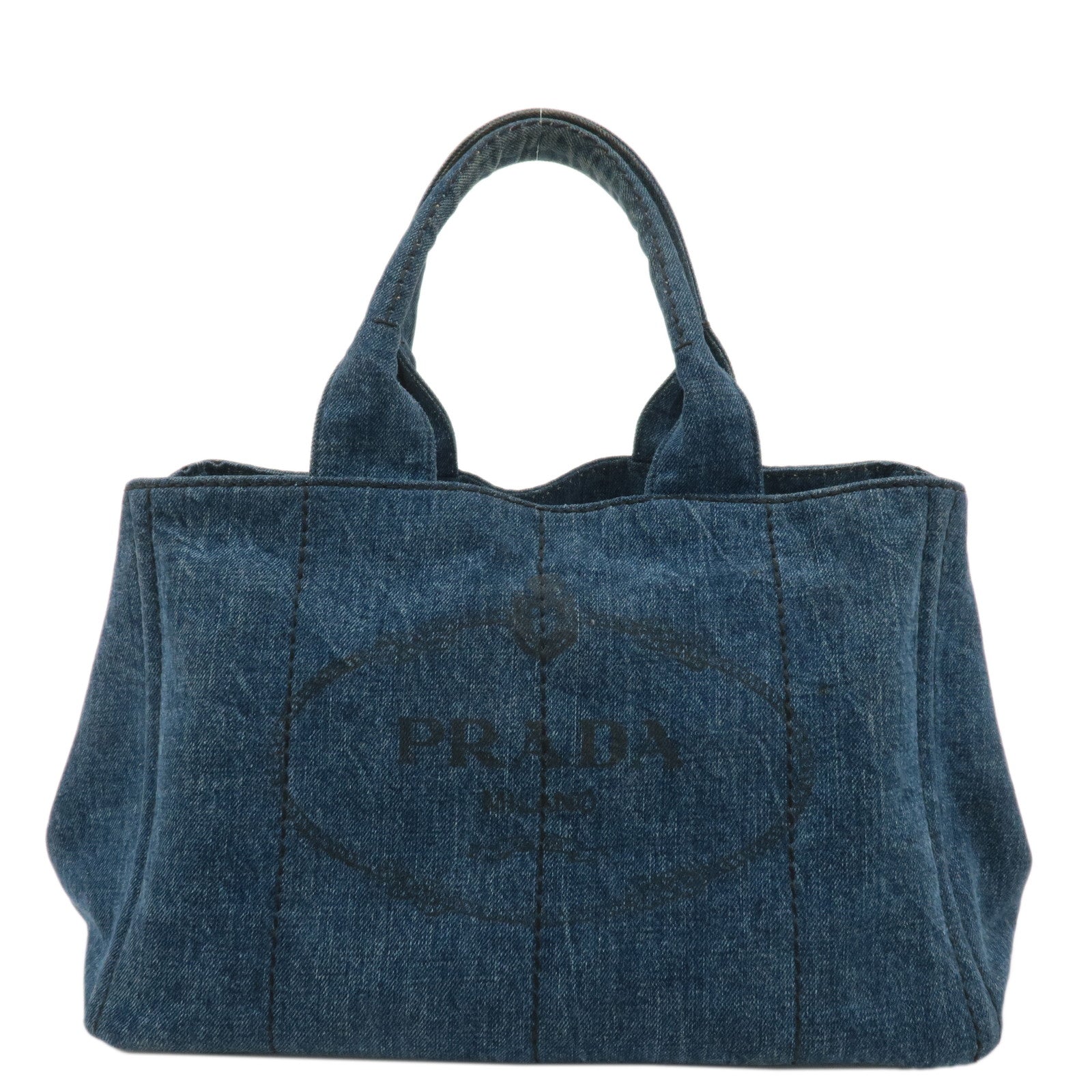 PRADA-Logo-Canapa-Large-Denim-Tote-Bag-Hand-Bag-Blue-B1872B