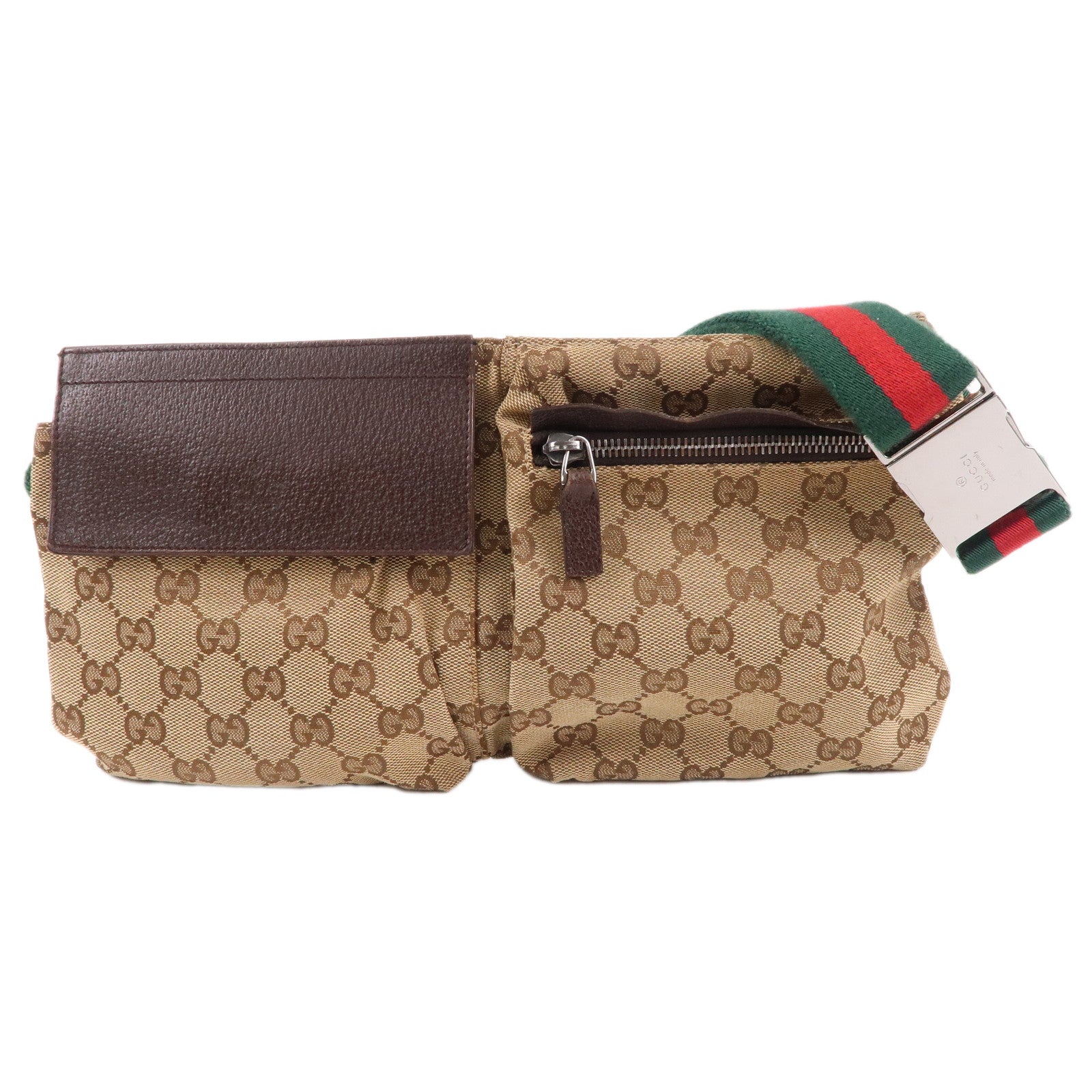 GUCCI Sherry GG Canvas Leather Waist Bag Beige Brown 28566