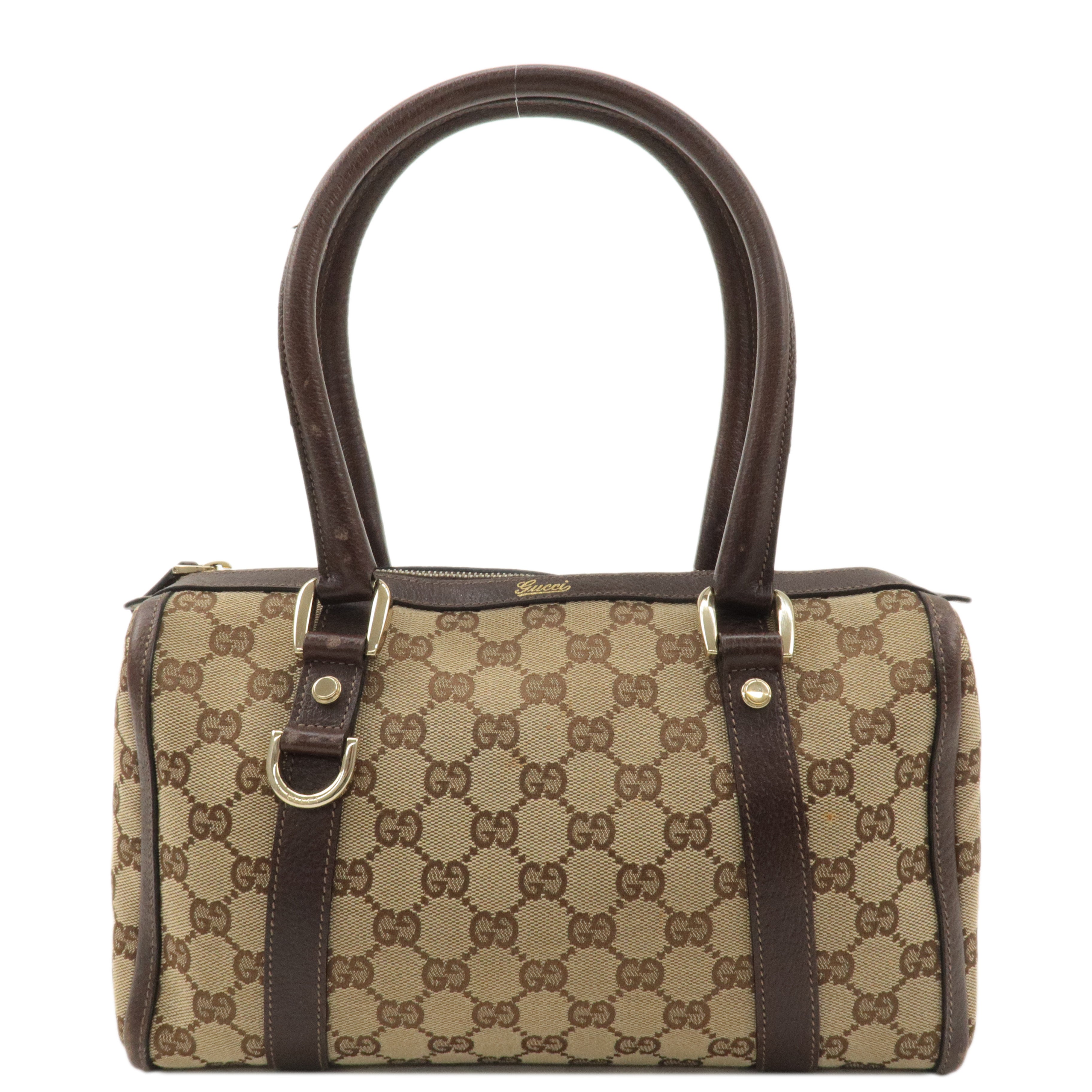 GUCCI Abbey GG Canvas Leather Boston Bag Beige Brown 130942