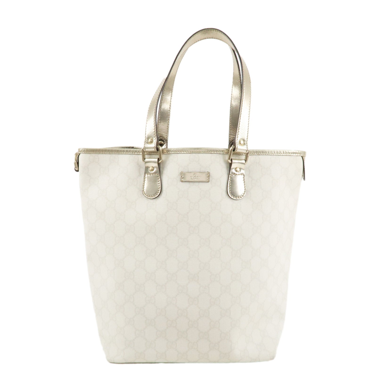 GUCCI-GG-Supreme-Leather-Tote-Bag-Hand-Bag-Ivory-Silver-189896