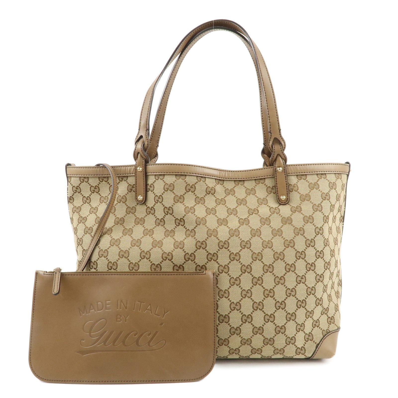 GUCCI-GG-Canvas-Leather-Tote-Bag-Shoulder-Bag-Beige-247209