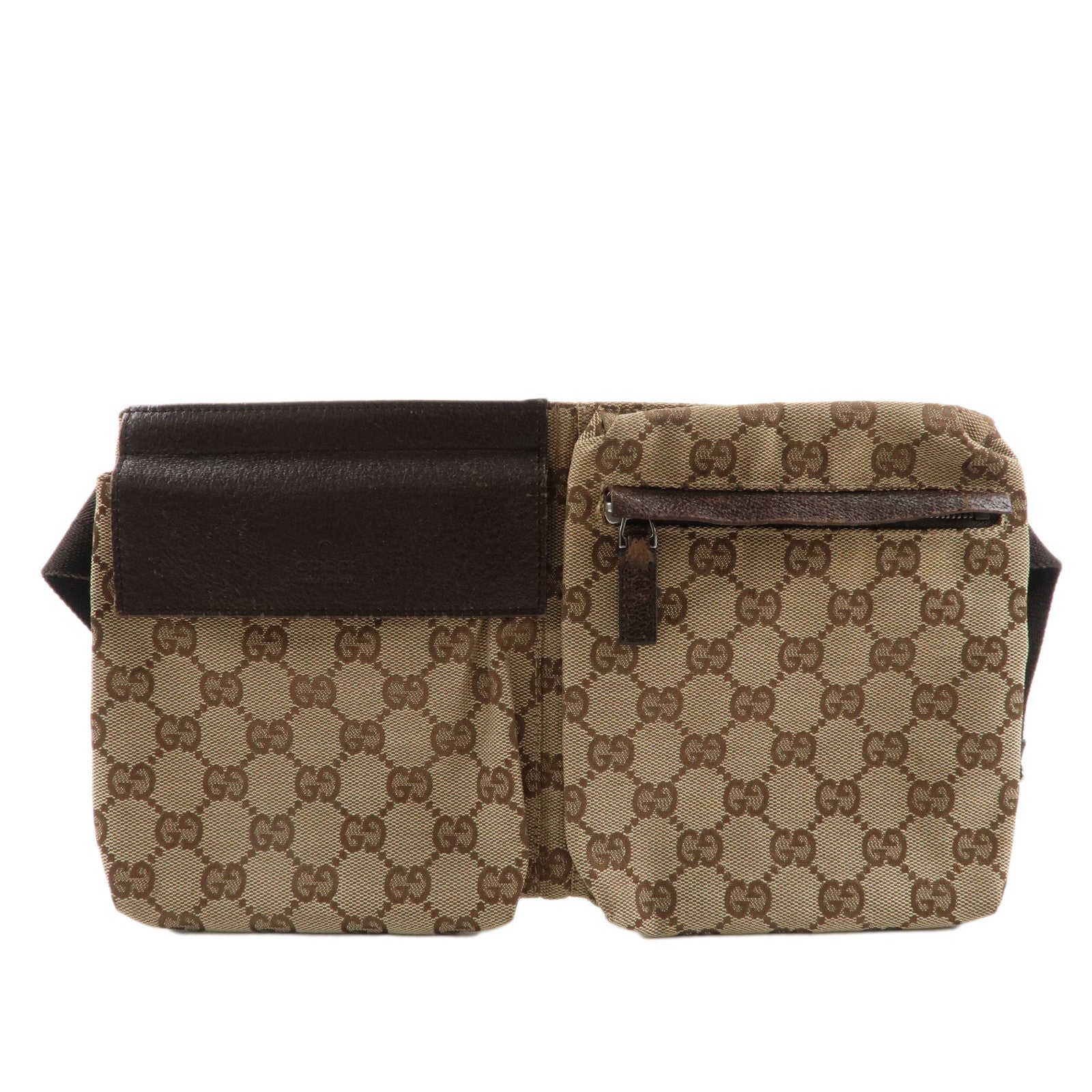 GUCCI-GG-Canvas-Leather-Waist-Bag-Crossbody-Bag-Beige-Brown-28566