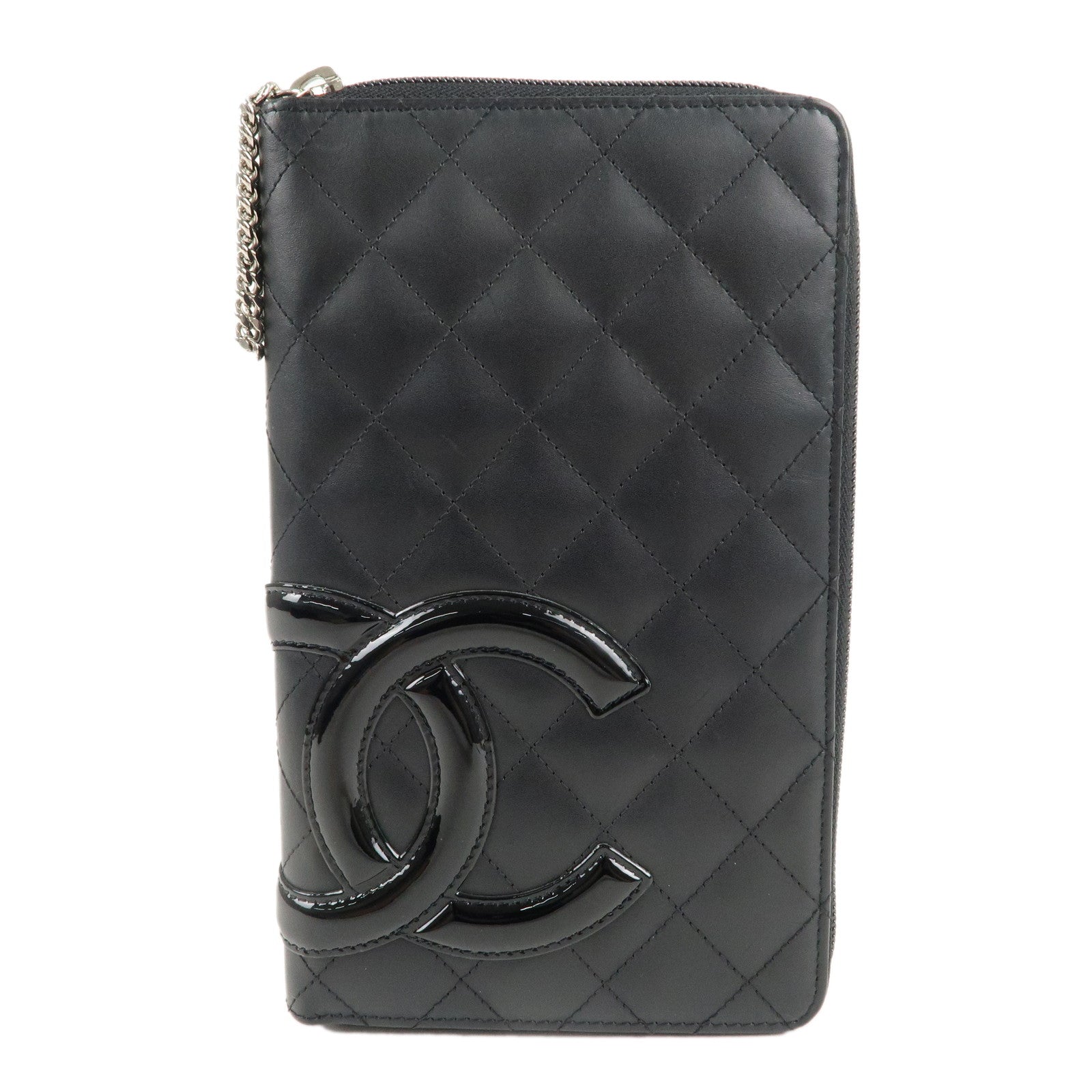 CHANEL Cambon Line Leather Round Zippy Long Wallet Black A26710