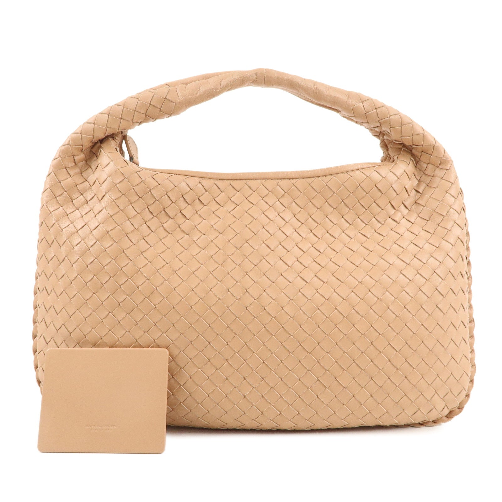 BOTTEGA VENETA Hobo Intrecciato Leather Shoulder Bag Pink Beige