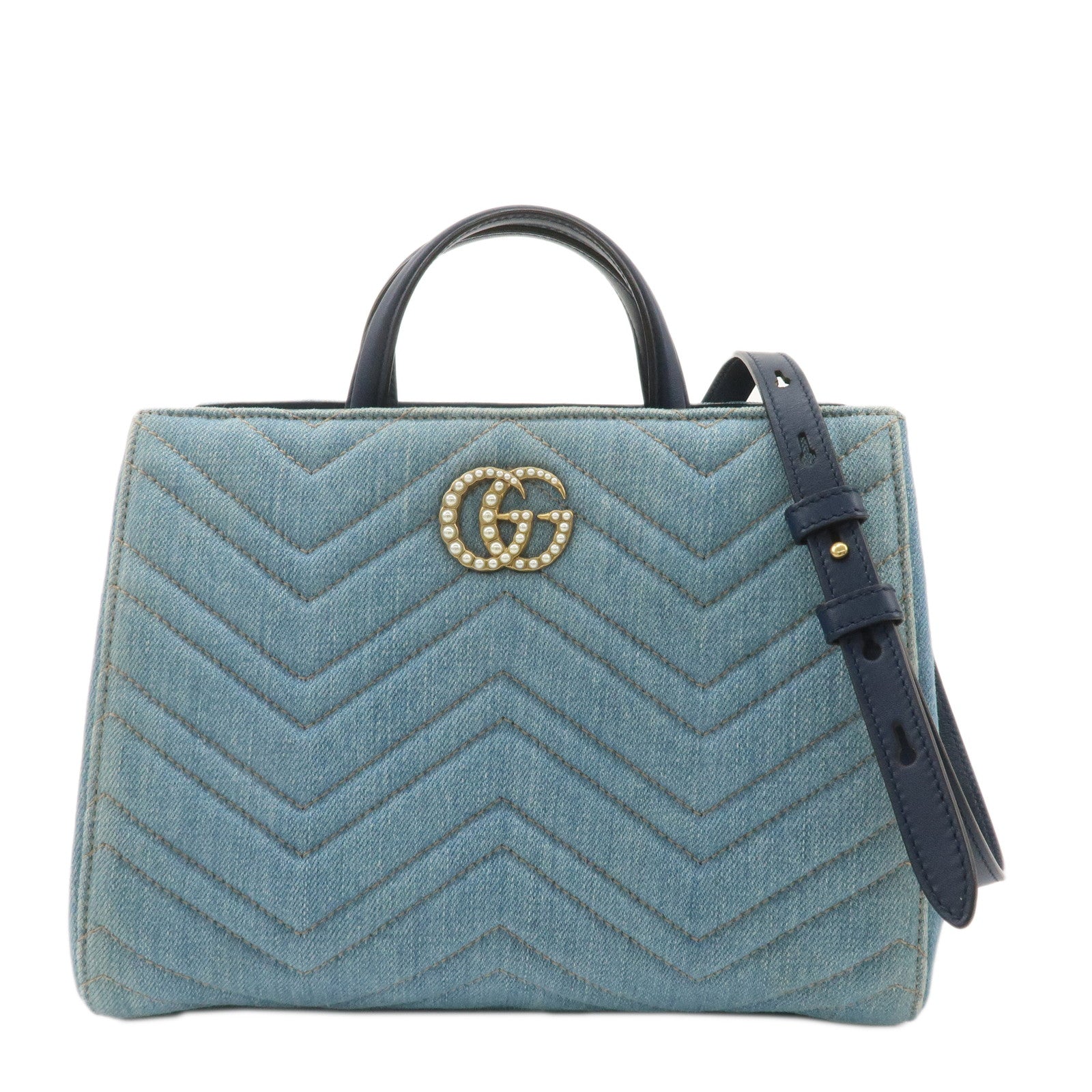 GUCCI-GG-Marmont-Denim-Leather-Japan-Limited-2WAY-Hand-Bag-448054