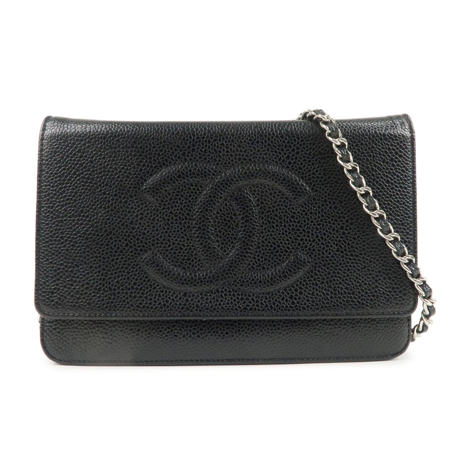 CHANEL-Coco-Mark-Caviar-Skin-Chain-Wallet-WOC-Black-A48654