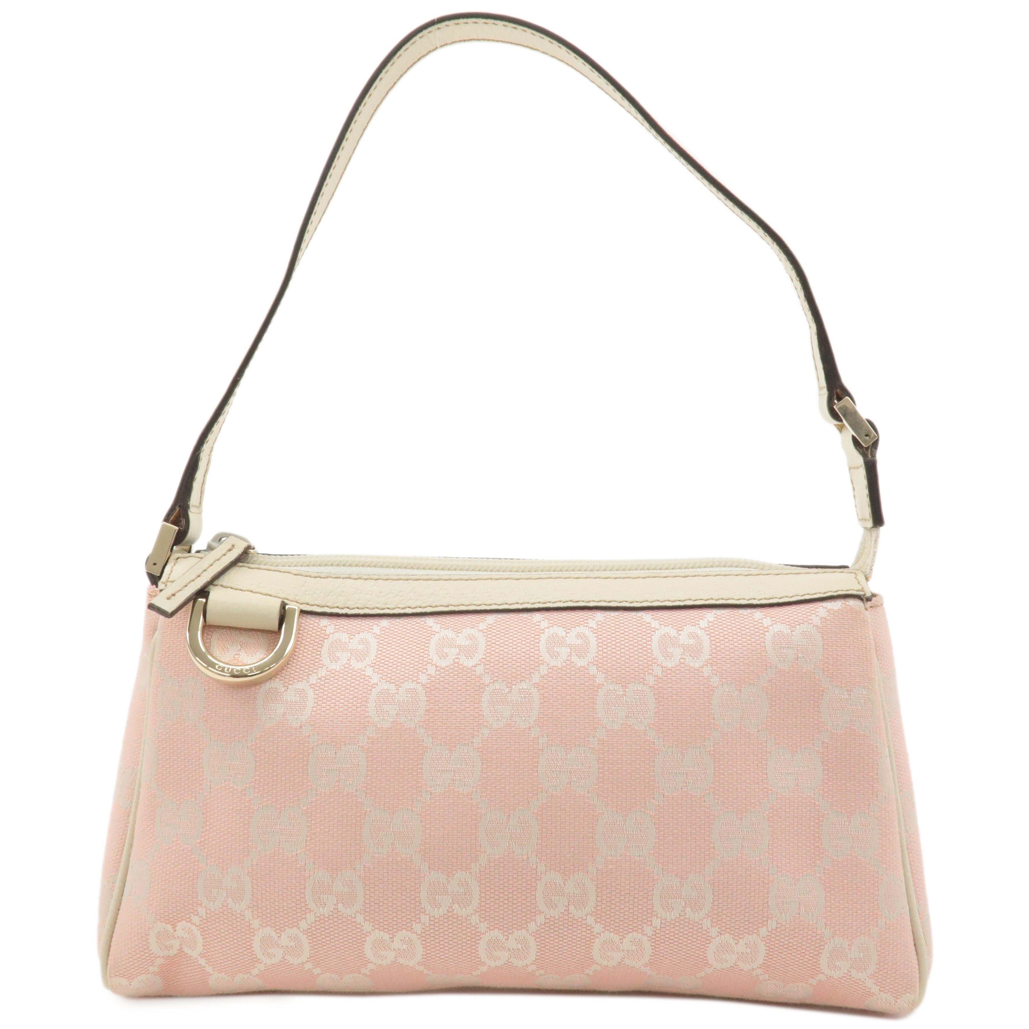 GUCCI Abbey GG Canvas Hand Bag Pouch Beige Pink 145750