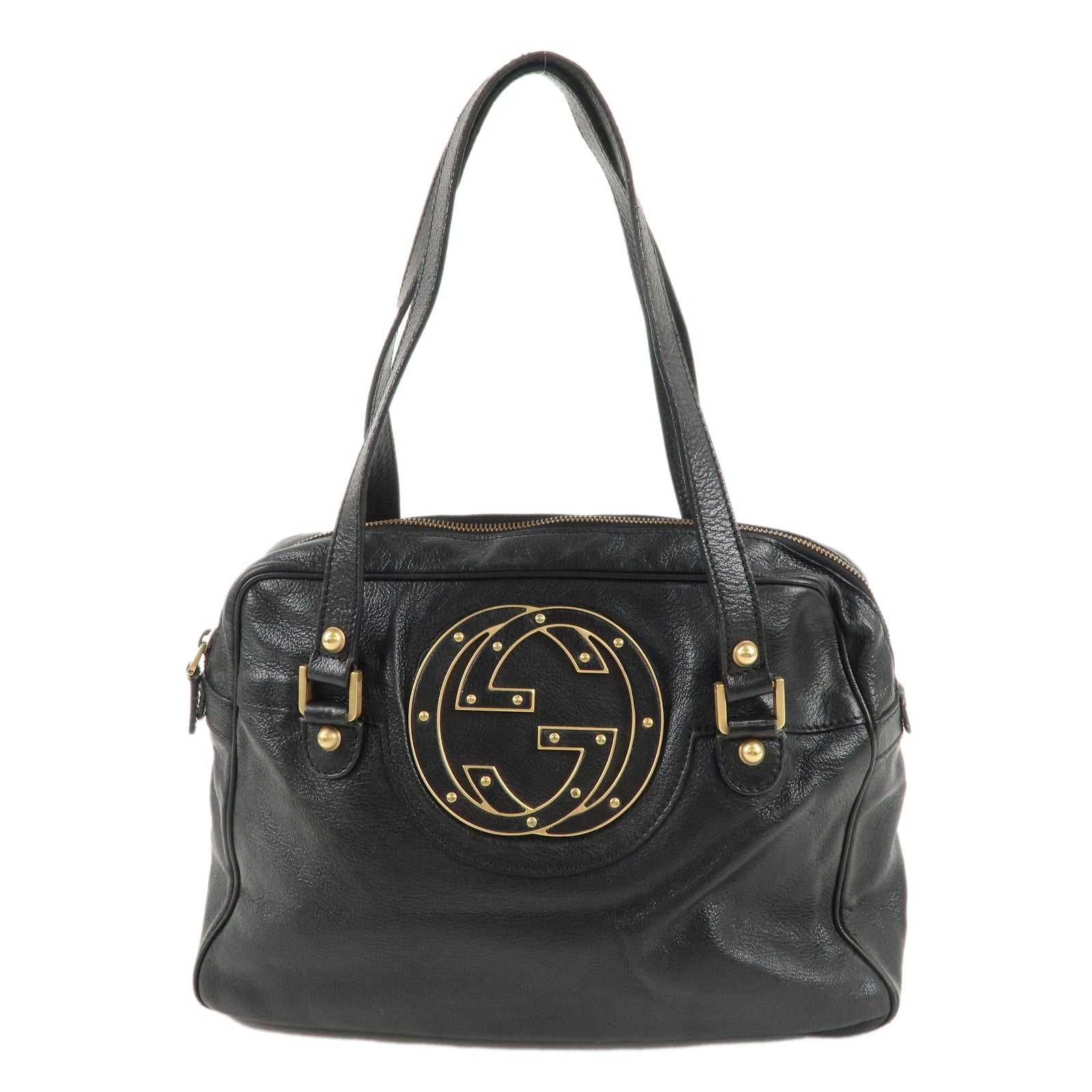 GUCCI Interlocking G Leather Boston Bag Shoulder Bag Black 121544