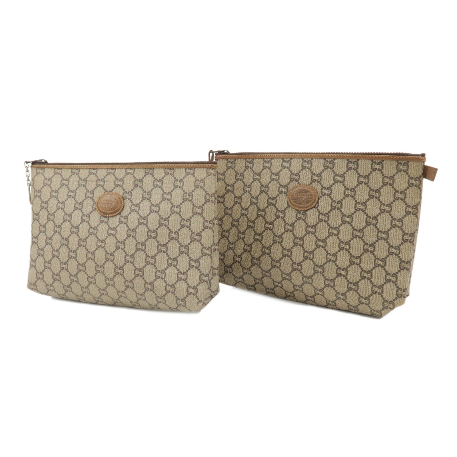 GUCCI Set of 2 GG Plus Leather Clutch Bag Pouch Beige Brown