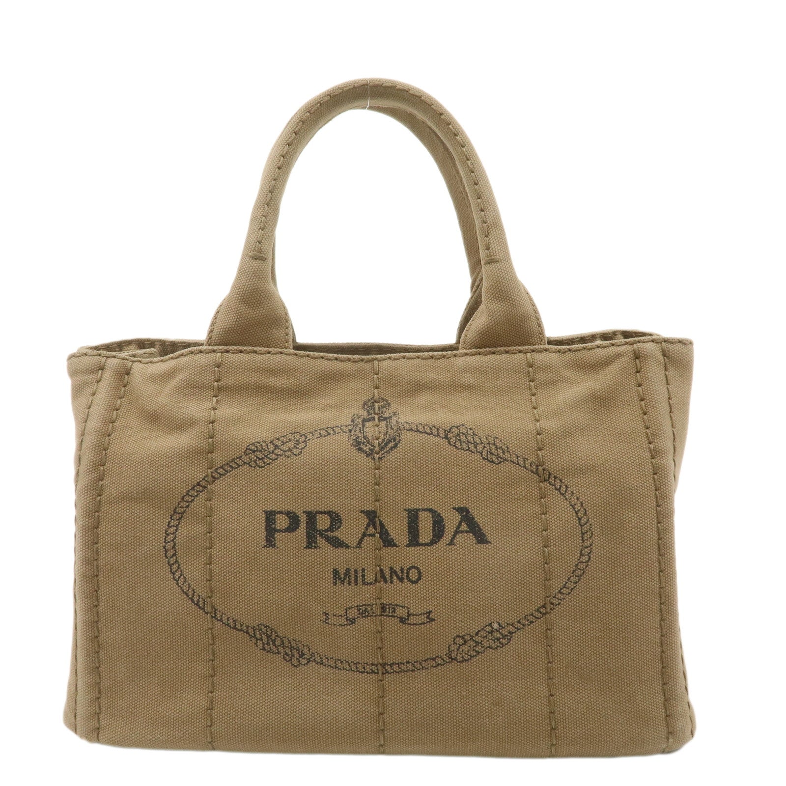 PRADA-Logo-Canapa-Mini-Canvas-Tote-Bag-Hand-Bag-Beige-B2439G