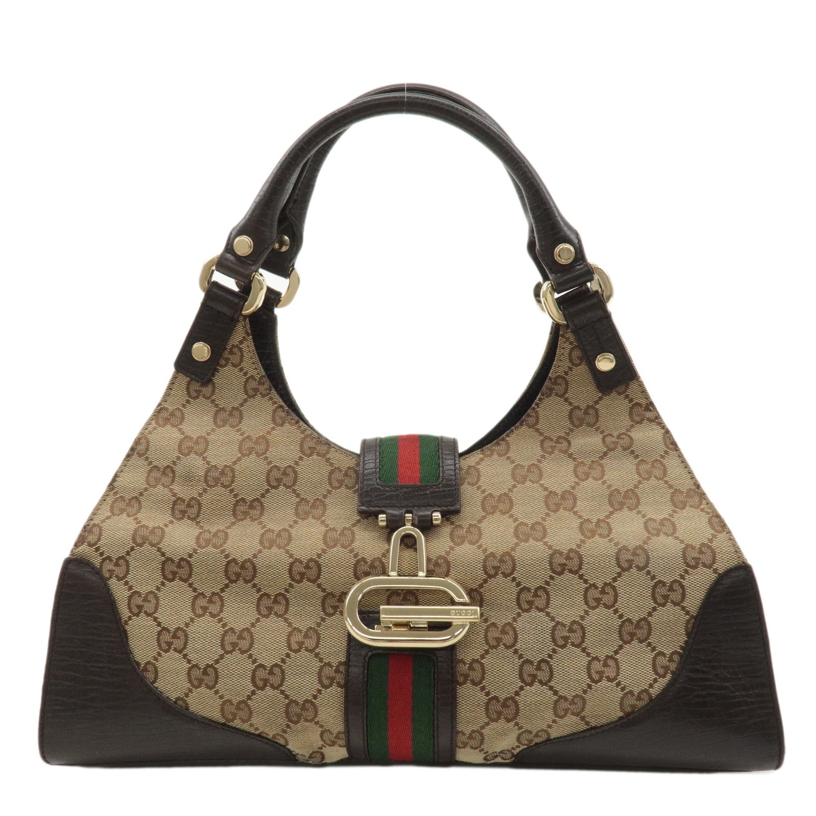 GUCCI-Sherry-GG-Canvas-Leather-Shoulder-Bag-Beige-Brown-130995