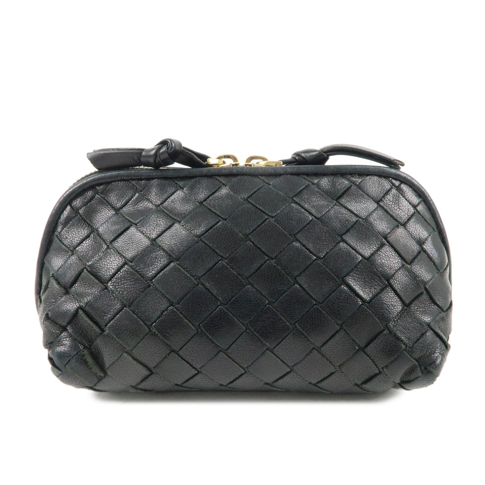 BOTTEGA-VENETA-Intrecciato-Leather-Pouch-Cosmetic-Pouch-Black