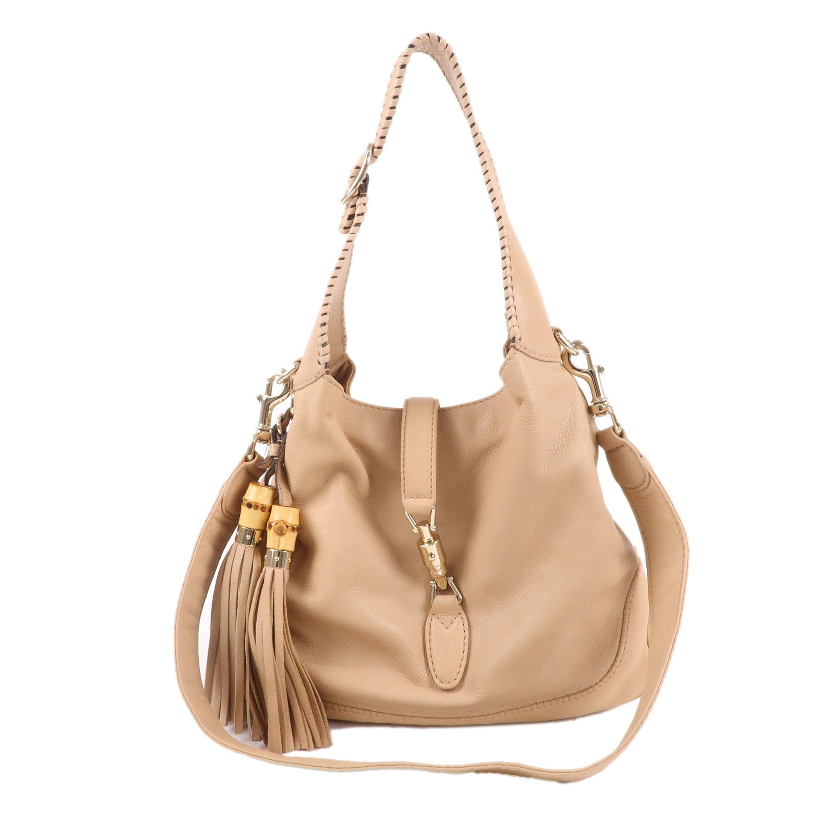 GUCCI-New-Jackie-Leather-2Way-Shoulder-Hand-Bag-Beige-246907