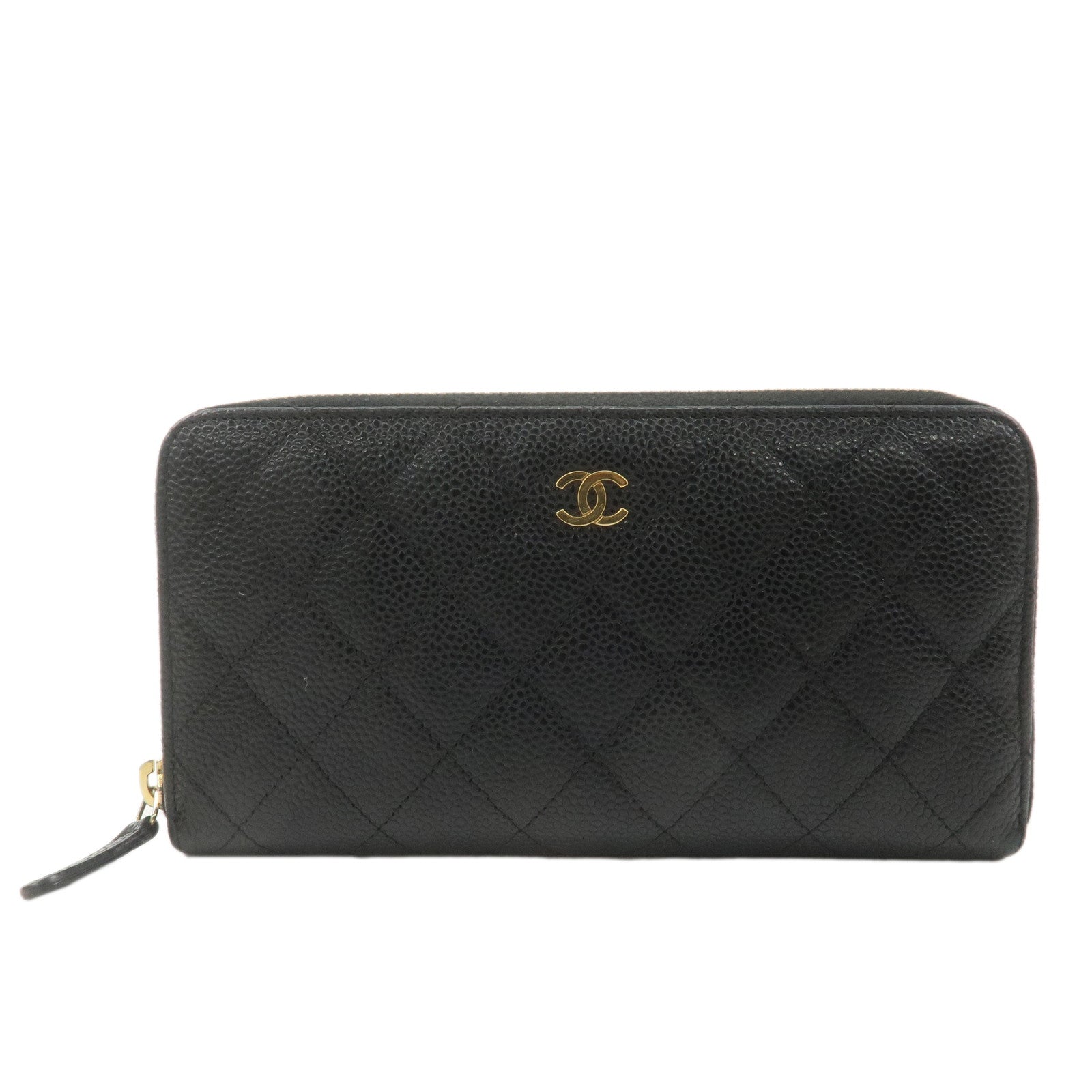 CHANEL-Caviar-Skin-Coco-Mark-Matelasse-Long-Wallet-Black-A50097