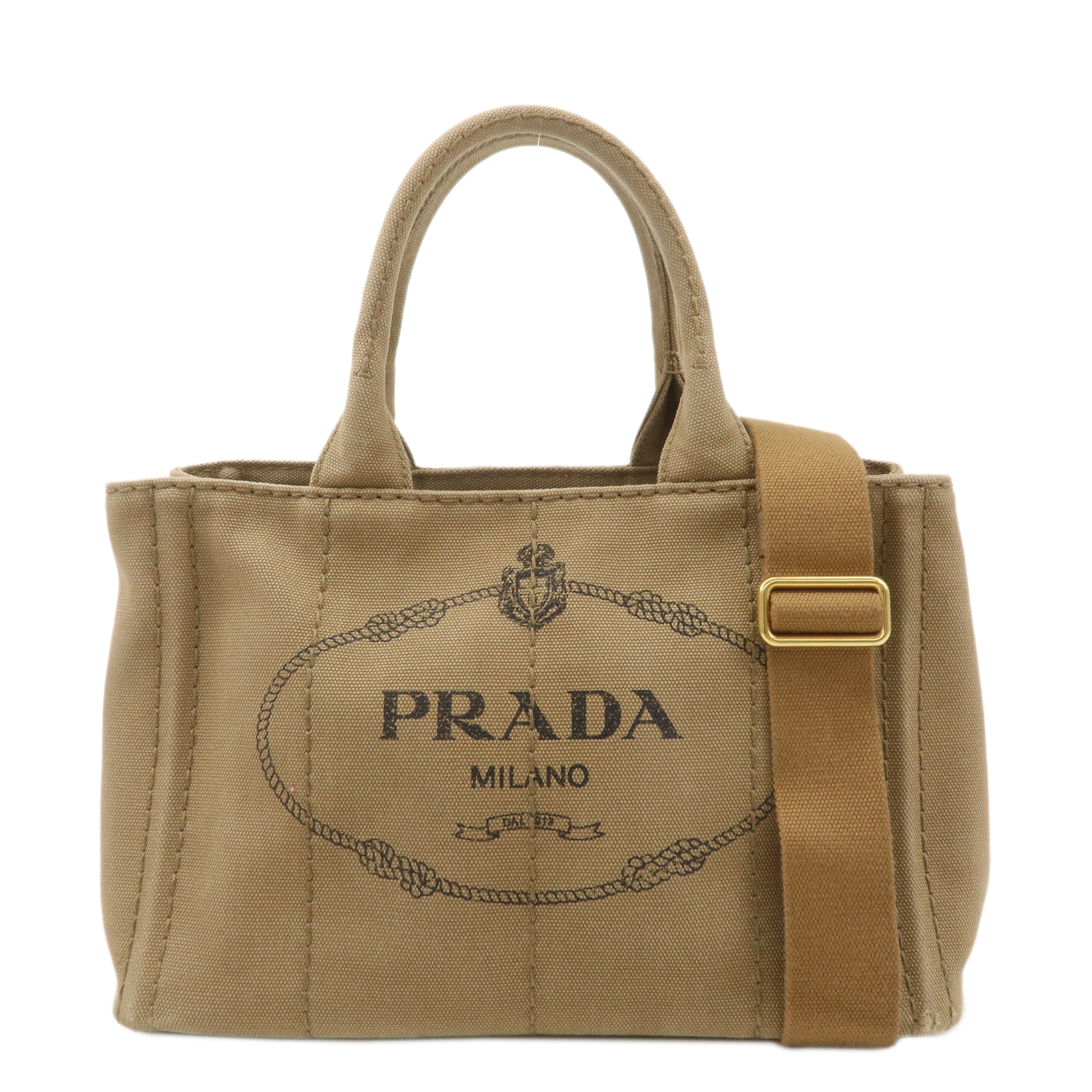 PRADA Logo Canapa Mini Canvas 2Way Shoulder Bag LIght Brown 1BG439