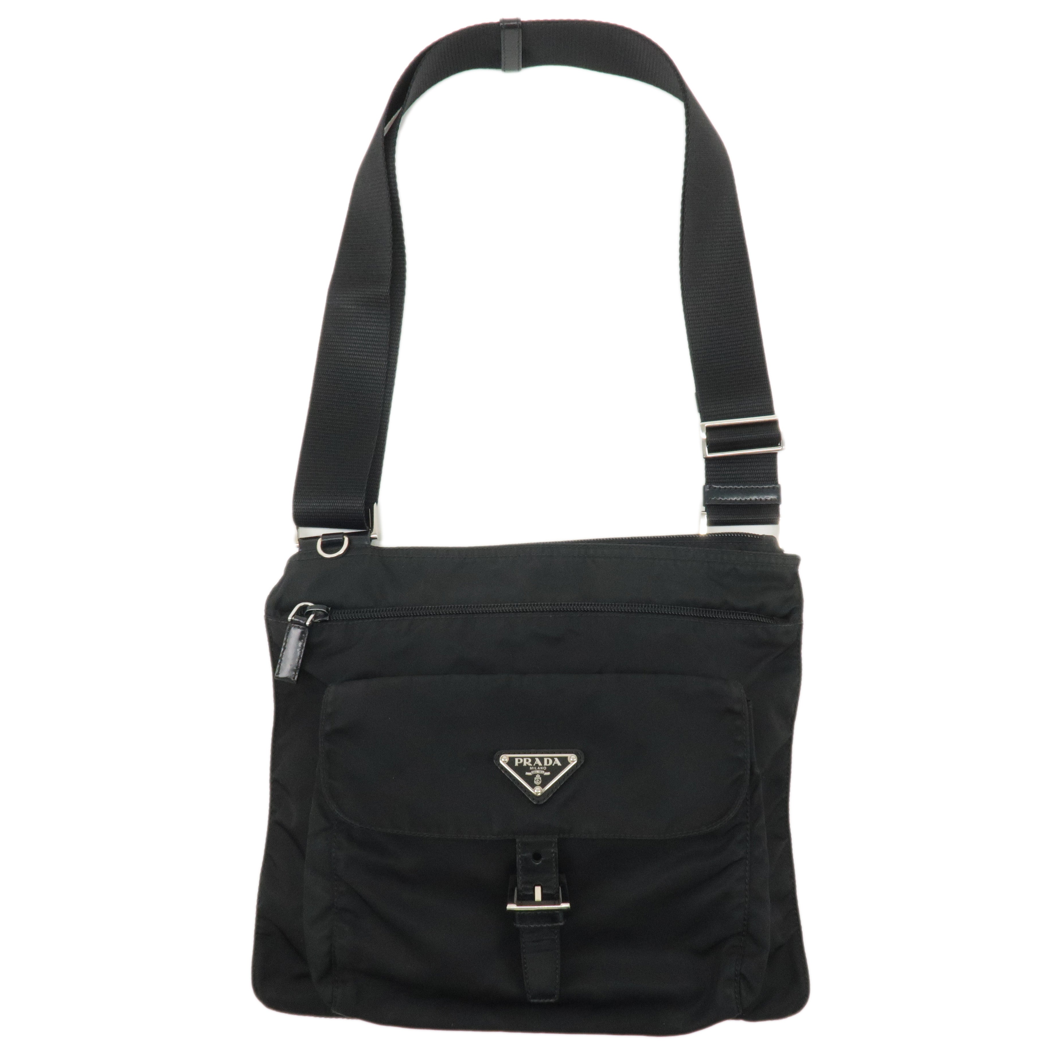 PRADA Logo Nylon Leather Shoulder Bag Crossbody Bag Black