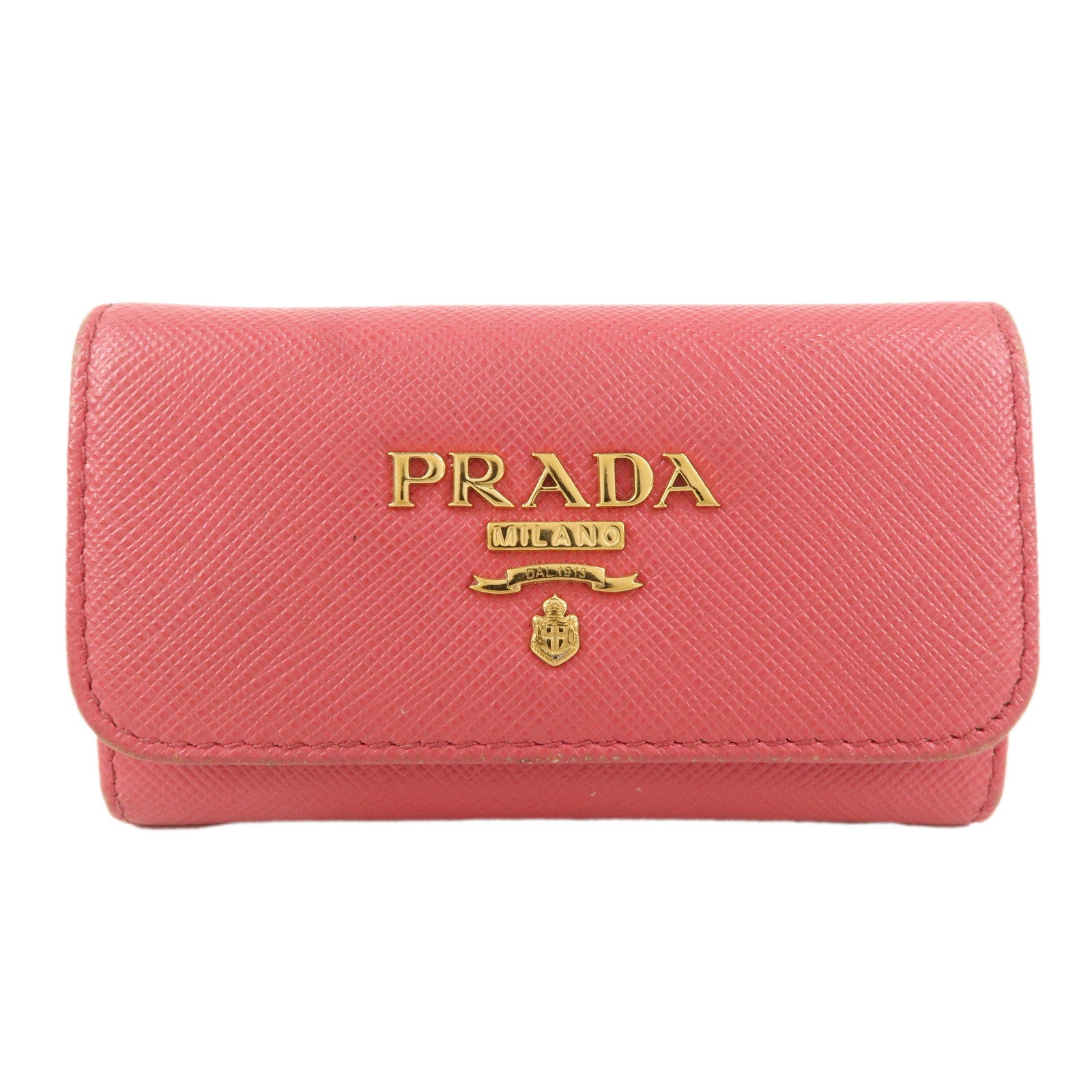 PRADA Logo Leather 6 Key Case Key Holder Pink 1PG222