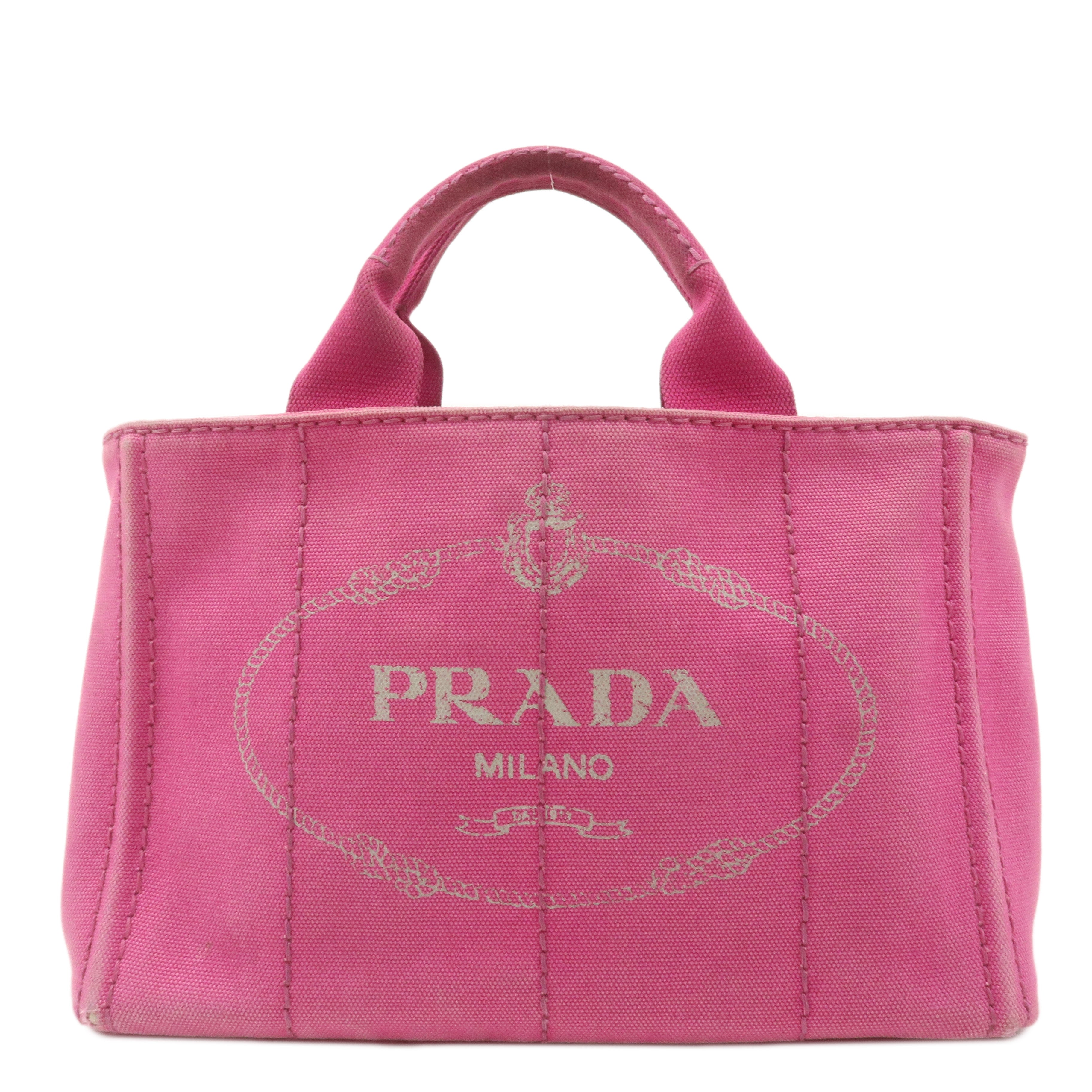 PRADA Logo Canapa Mini Canvas Tote Bag Hand Bag Pink