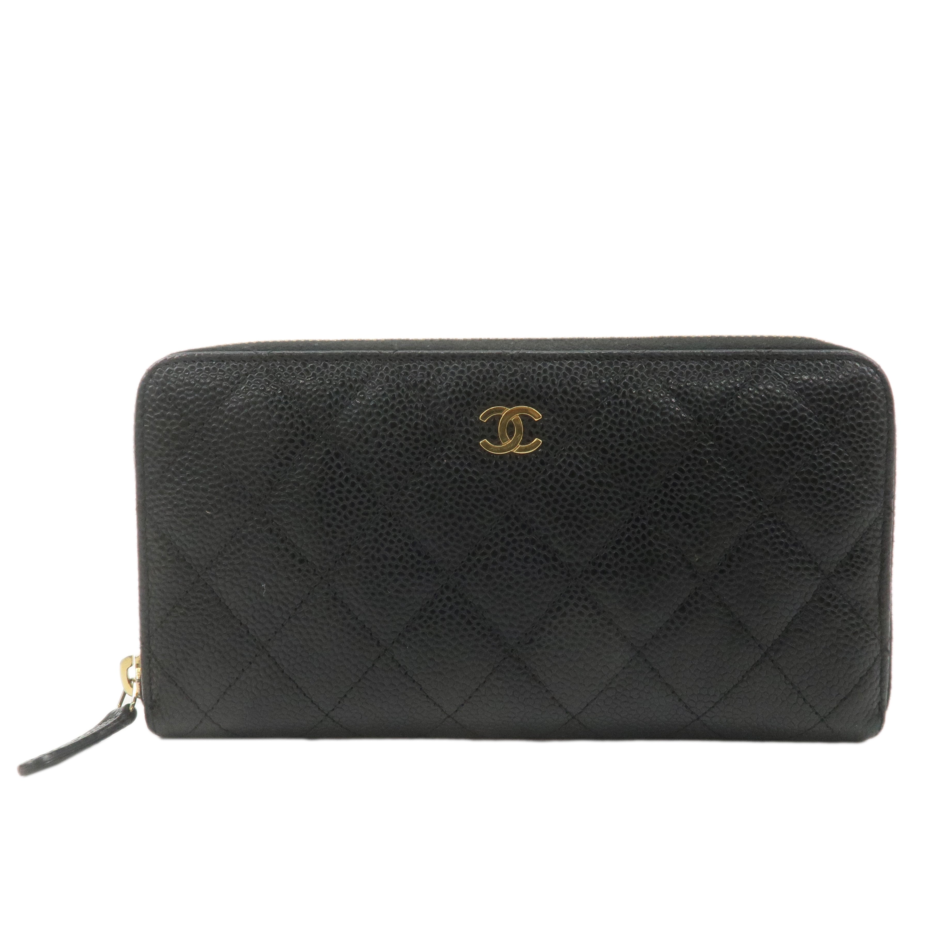 CHANEL Caviar Skin Coco Mark Matelasse Long Wallet Black A50097