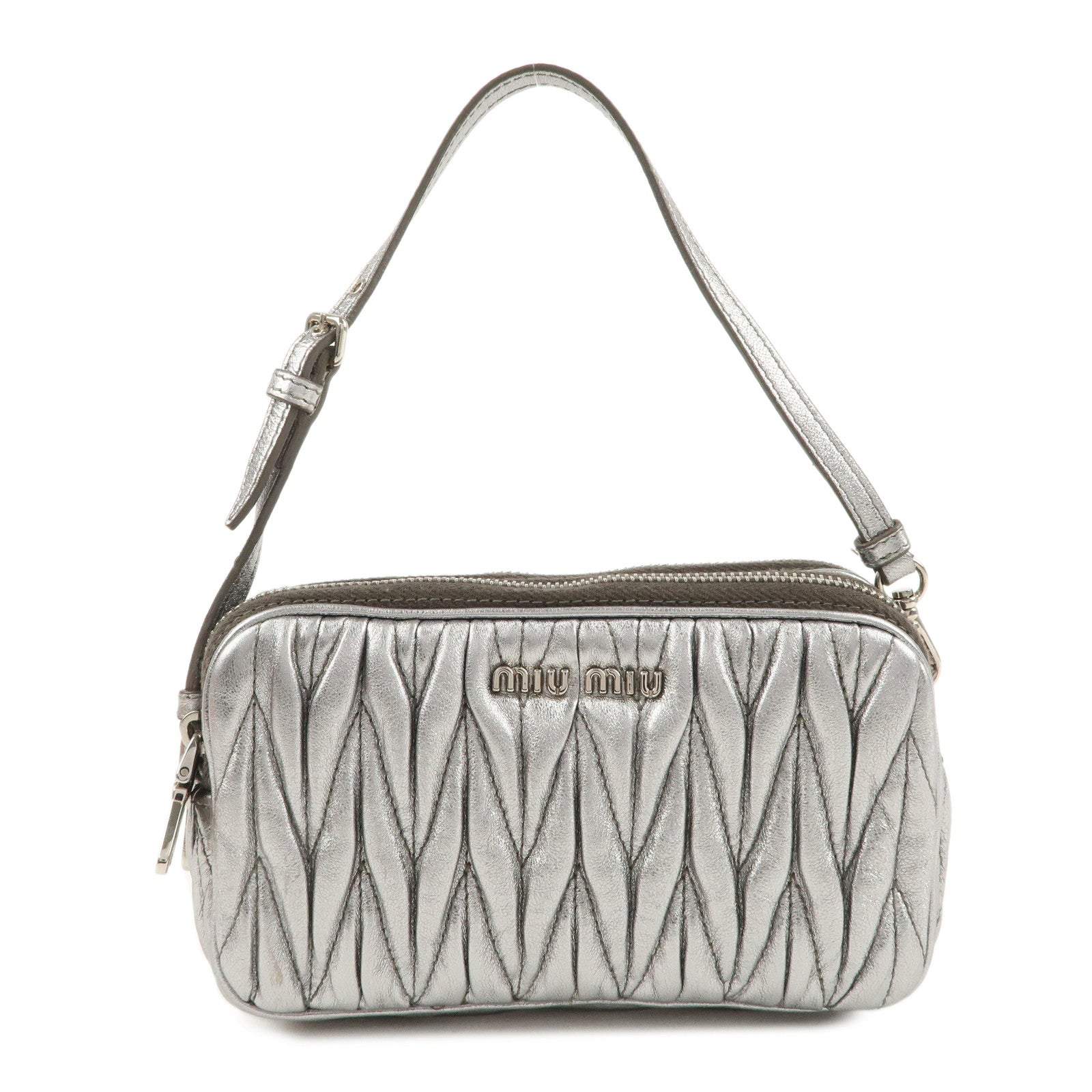 Miu Miu Matelasse Leather Mini Bag Accessory Small Pouch Silver