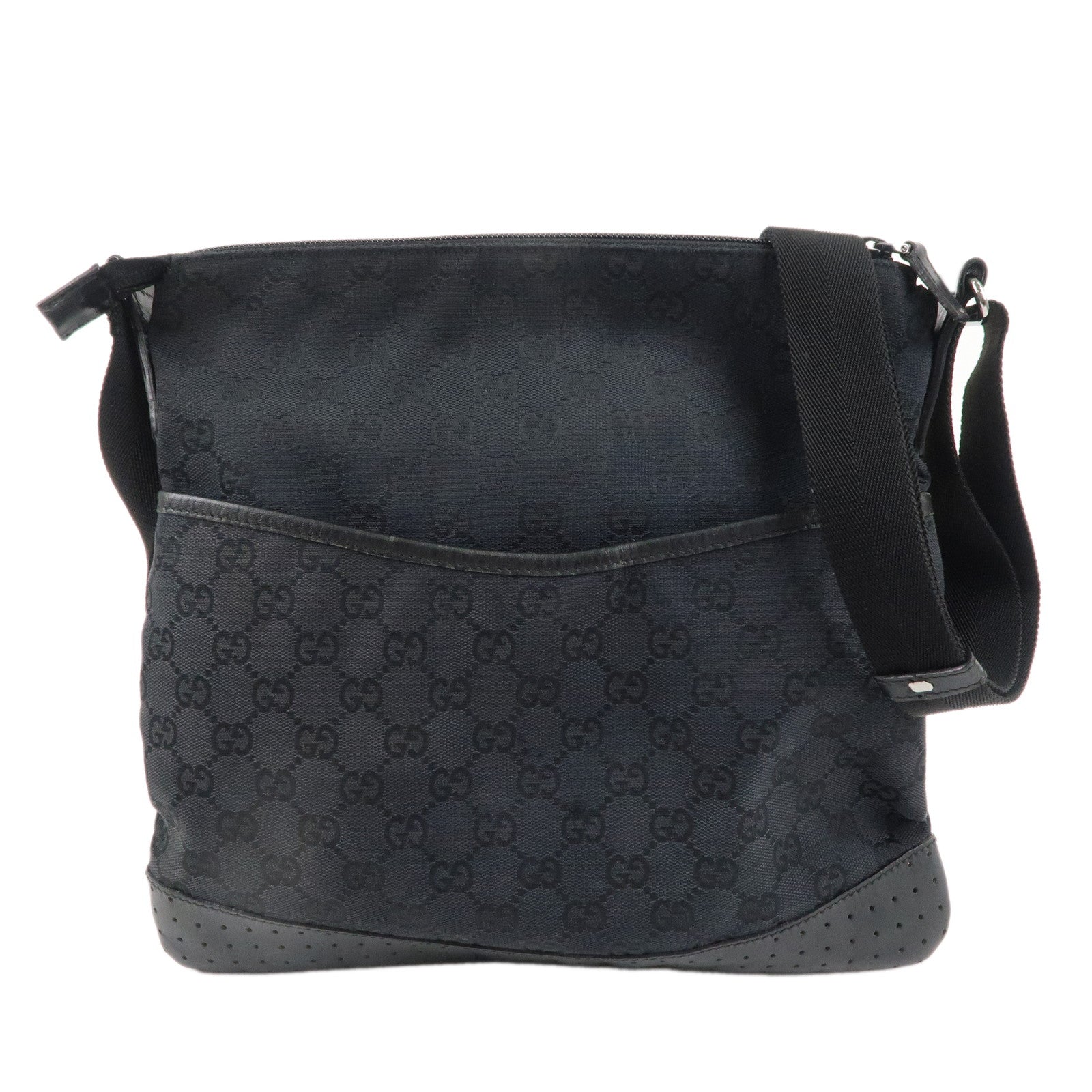 GUCCI-GG-Canvas-Leather-Shoulder-Bag-Crossbody-Bag-Black-145857