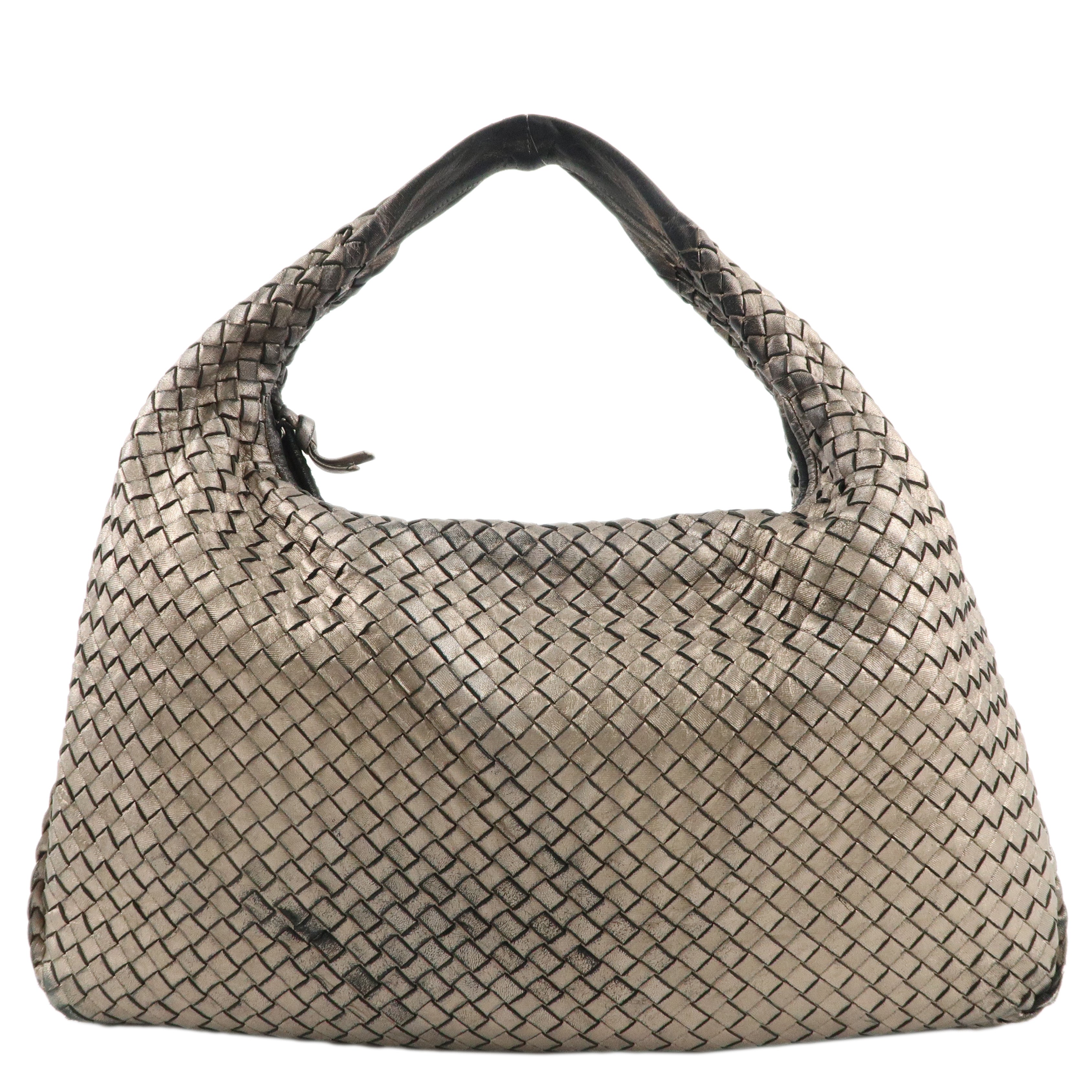 BOTTEGA VENETA Intrecciato Hobo Leather Shoulder Bag Gold 115654