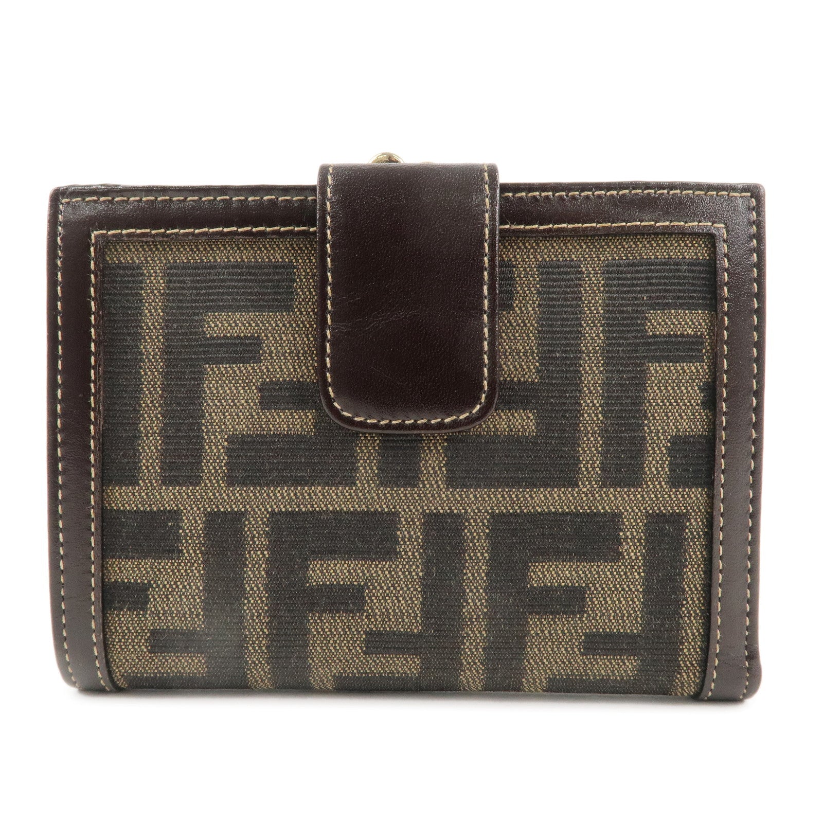 FENDI Zucca Canvas Leather Bi-Fold Wallet Brown Black G1377