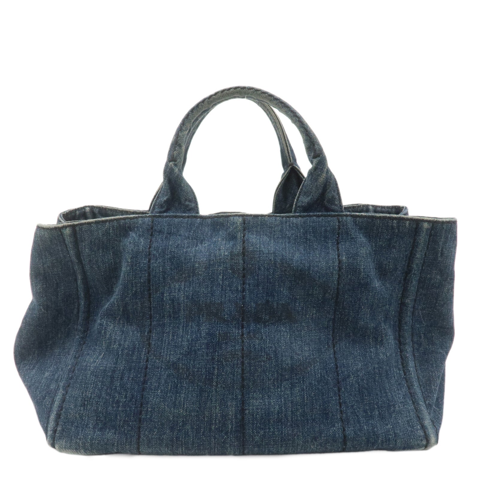 PRADA-Logo-Canapa-Denim-Tote-bag-Hand-Bag-Blue-B1877B