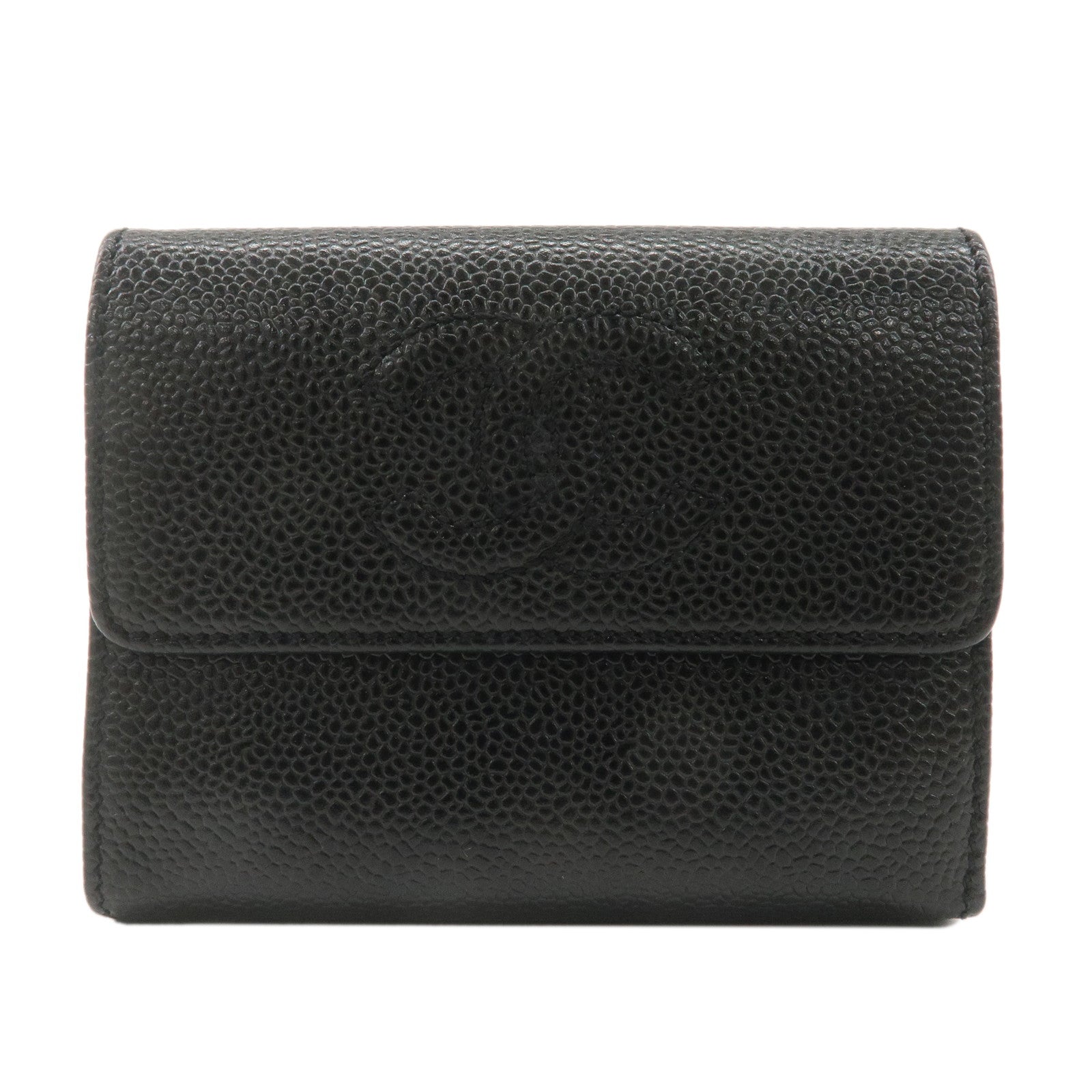 CHANEL-Caviar-Skin-Coco-Mark-Tri-fold-Wallet-Black-A13226