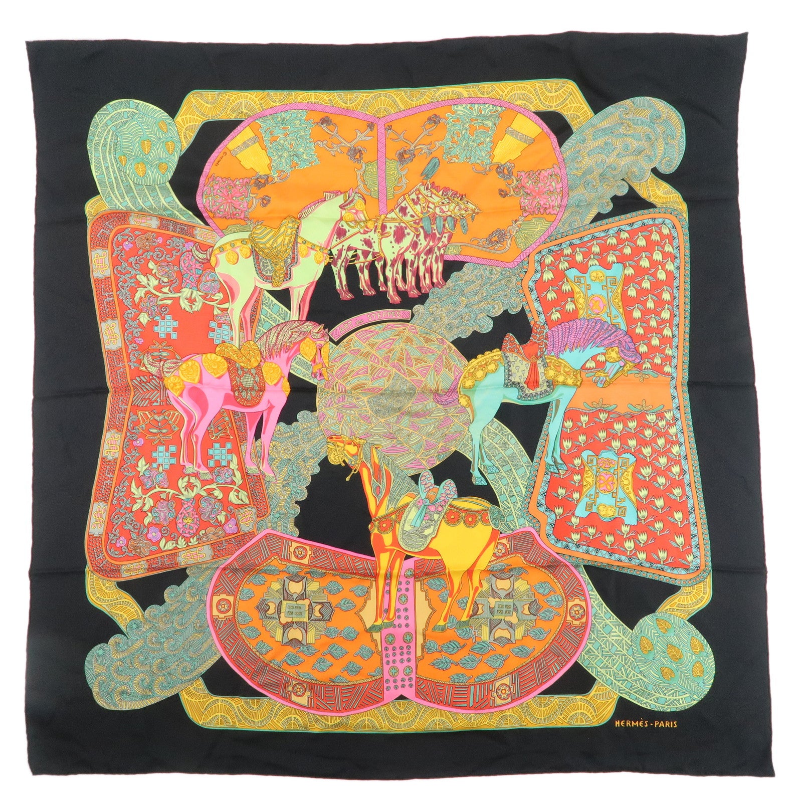 HERMES Carre 90 Silk 100% Scarf Art des STEPPES Step Art Print